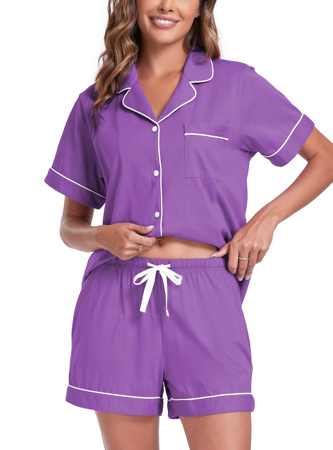 EA'S SECRET Womens Pajamas Set 100% Cotton Soft Short Sleeve Sleepwear Button Down Nightwear Summer Pj Sets S-XXL