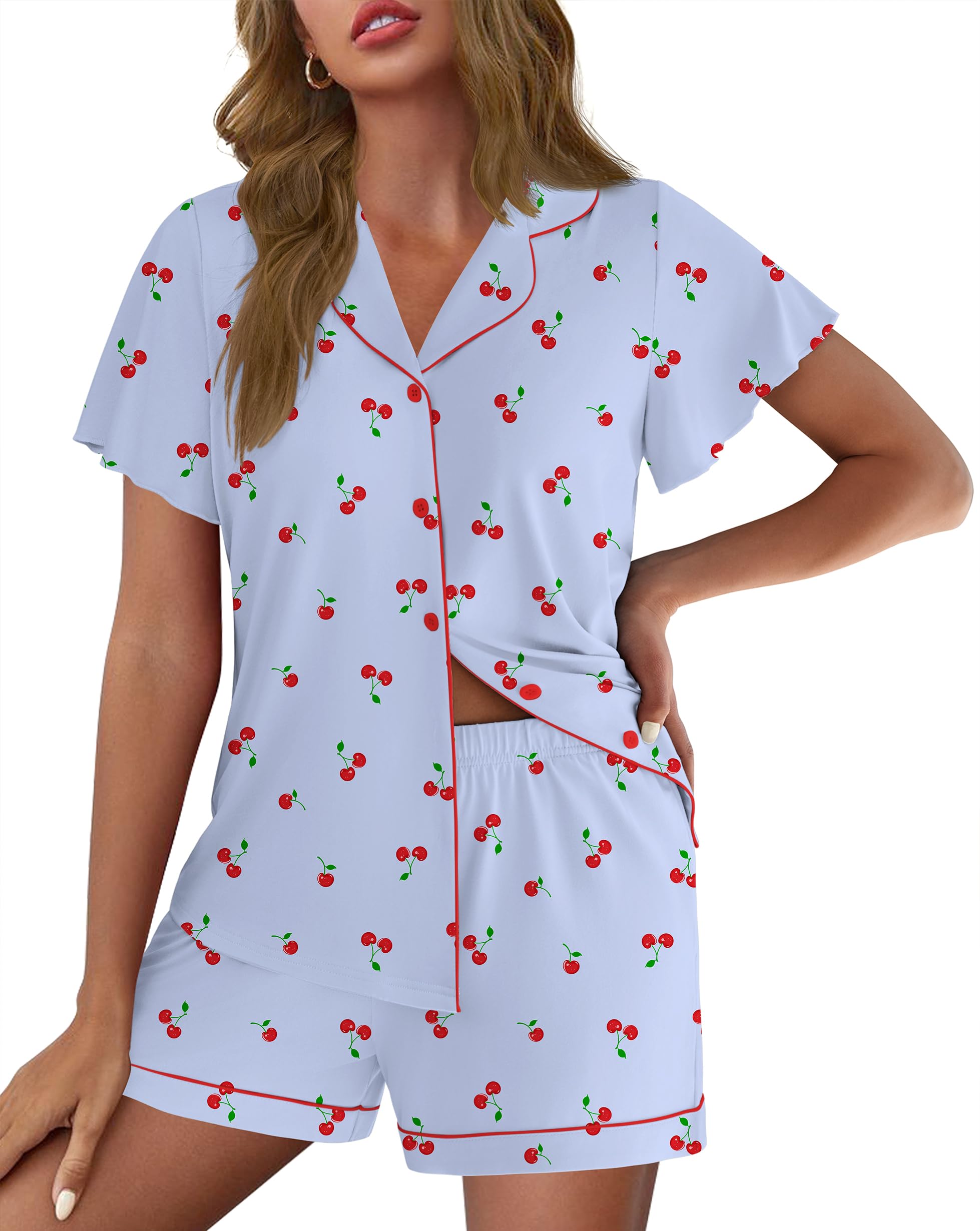 Ekouaer Pajamas for Women Set Button Up Bridal Pjs Ruffle Sleeve