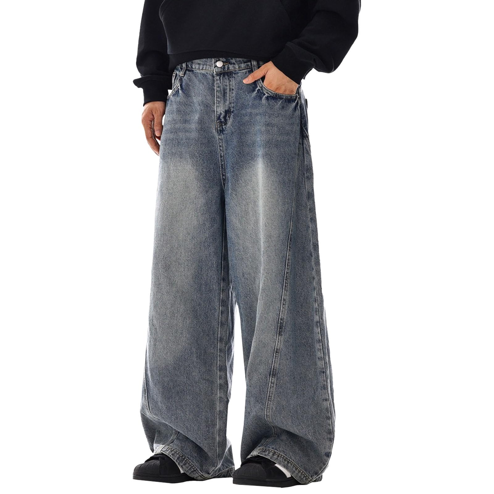 Mens Baggy Jeans Y2k Wide Leg Loose Fit Jeans Streetwear Denim Washed Hip Hop Pants