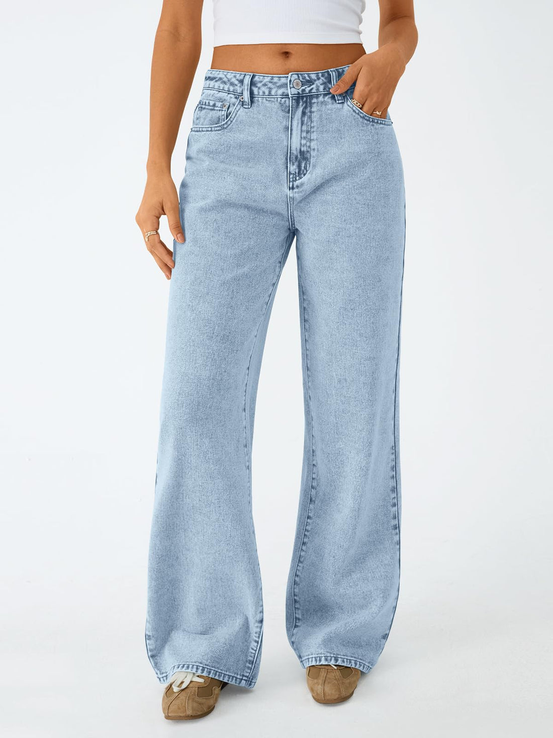 Trendy Queen Women High Waisted Straight Wide Leg Jeans Stretch Baggy Pants | High Rise Denim, Relaxed Fit Trousers, Retro Y2K Aesthetic, Streetwear Style, Long Straight Leg Pants