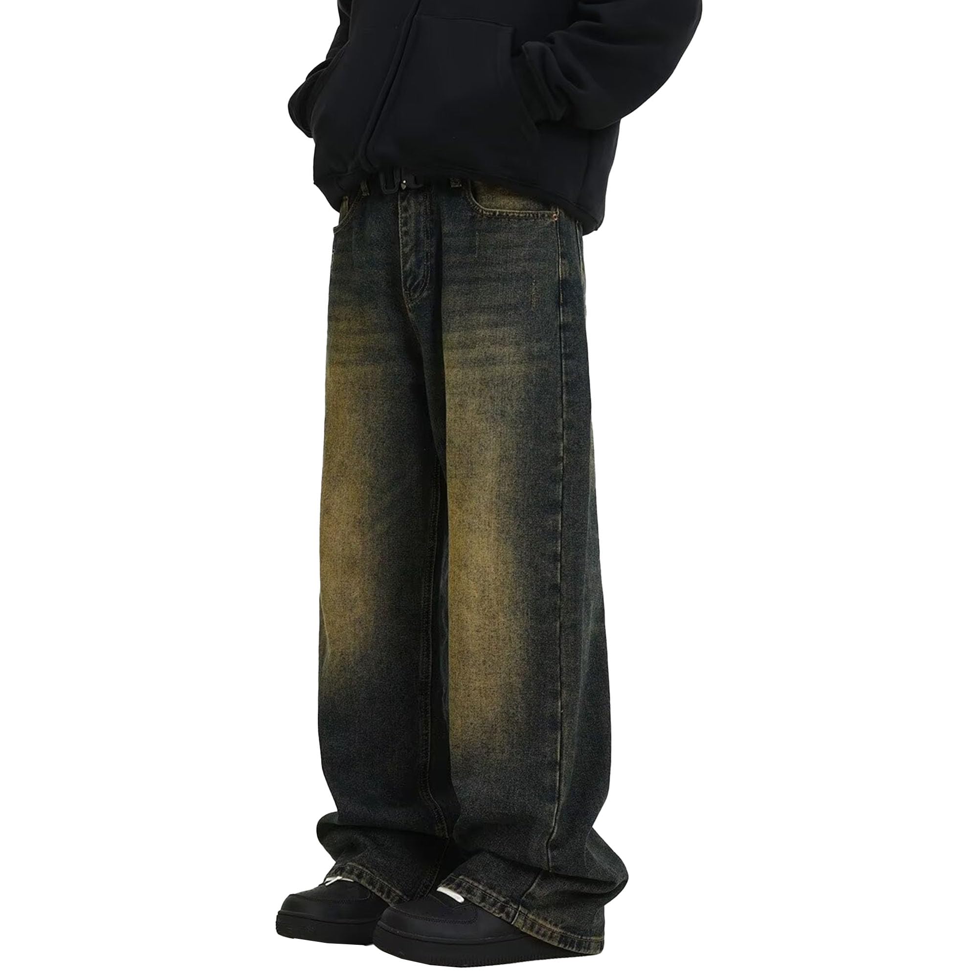 Mens Baggy Jeans Y2k Wide Leg Loose Fit Jeans Streetwear Denim Washed Hip Hop Pants