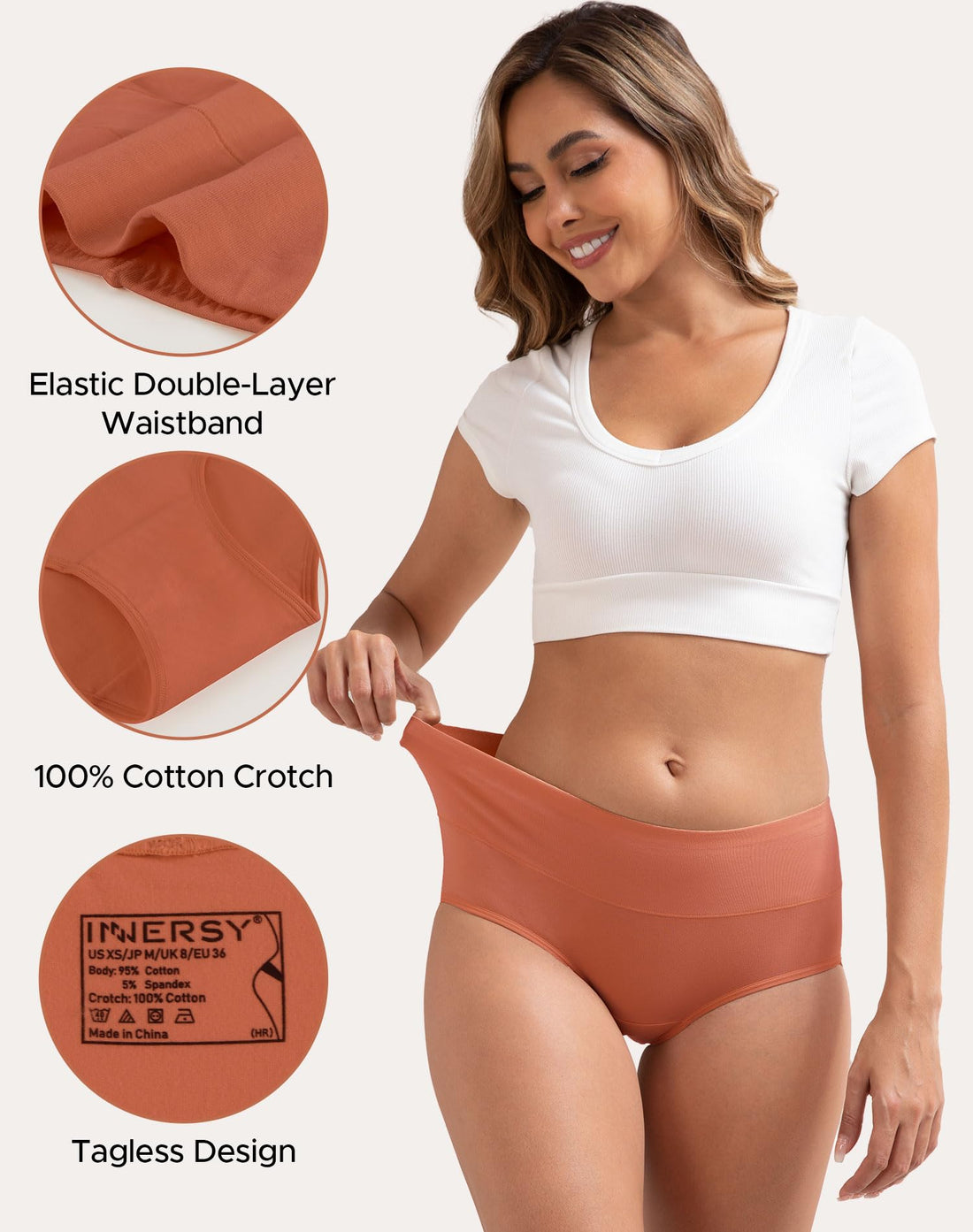 INNERSY Women's Cotton Underwear High Waist Ladies Briefs Full Coverage Panties 4-Pack