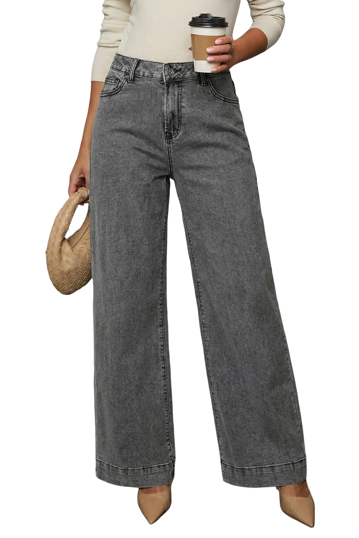 Dokotoo Women's Casual High Waisted Jeans Stretch Wide Leg Loose Denim Pant | Baggy Jeans Women, Stretchy Straight Leg Pants, High Waisted Jeans for Women, Loose Fit, Casual Wear