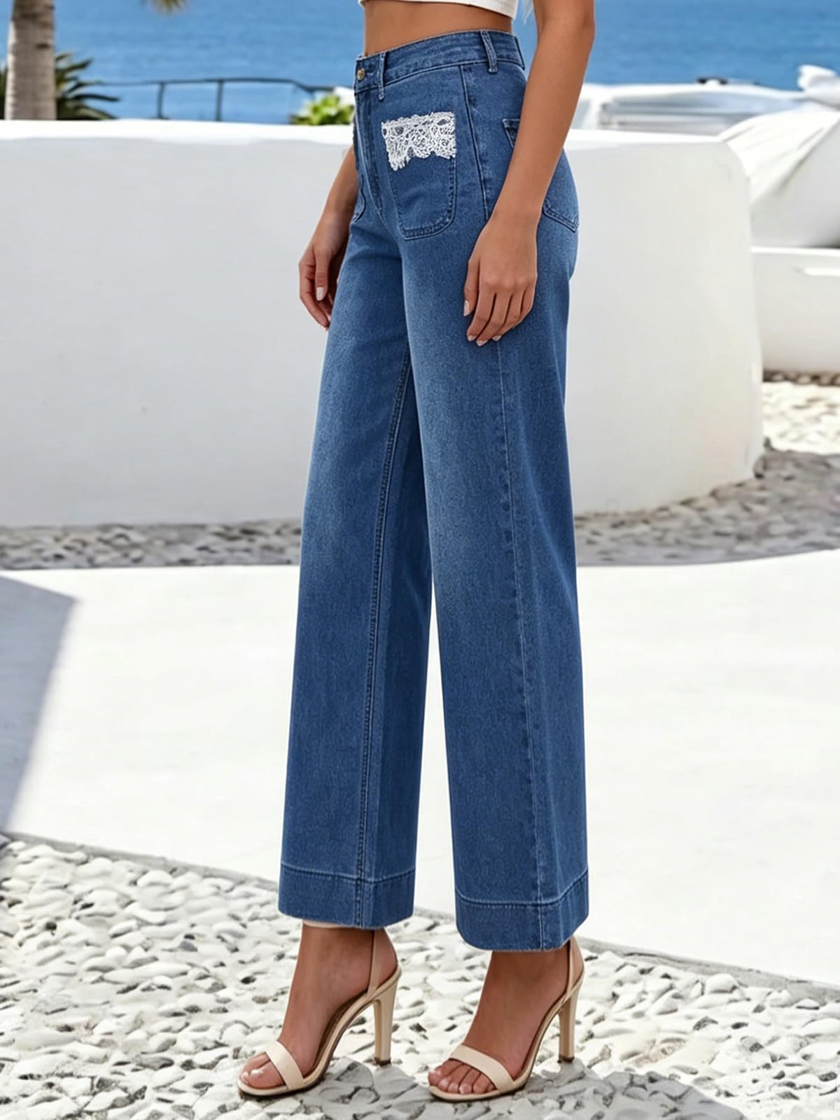 Women's Wide Leg Jeans High Waisted Stretchy Straight Leg Jeans Loose Trendy Denim Pants with Pocket