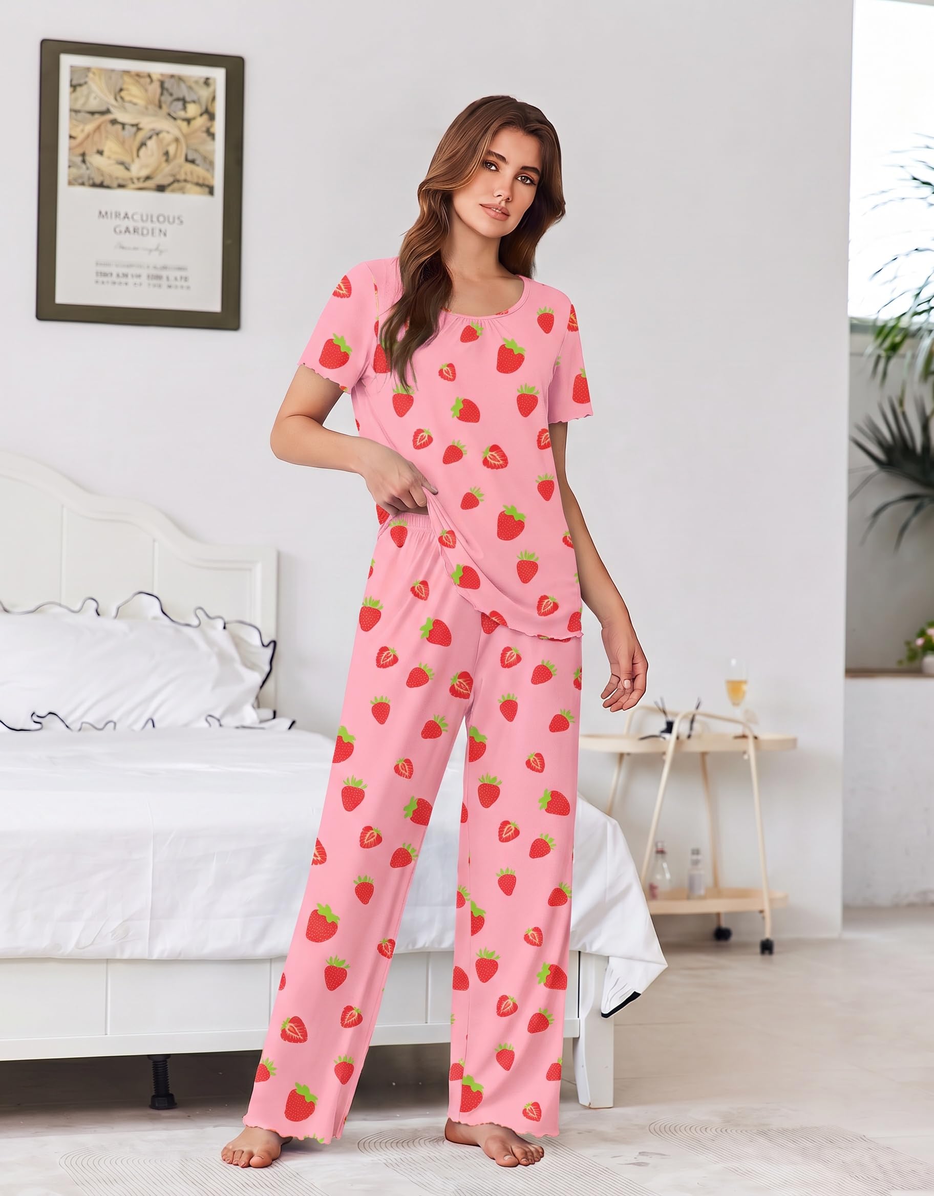 Ekouaer Womens Pajama Sets Viscose from Bamboo Top With Pants Lounge Set