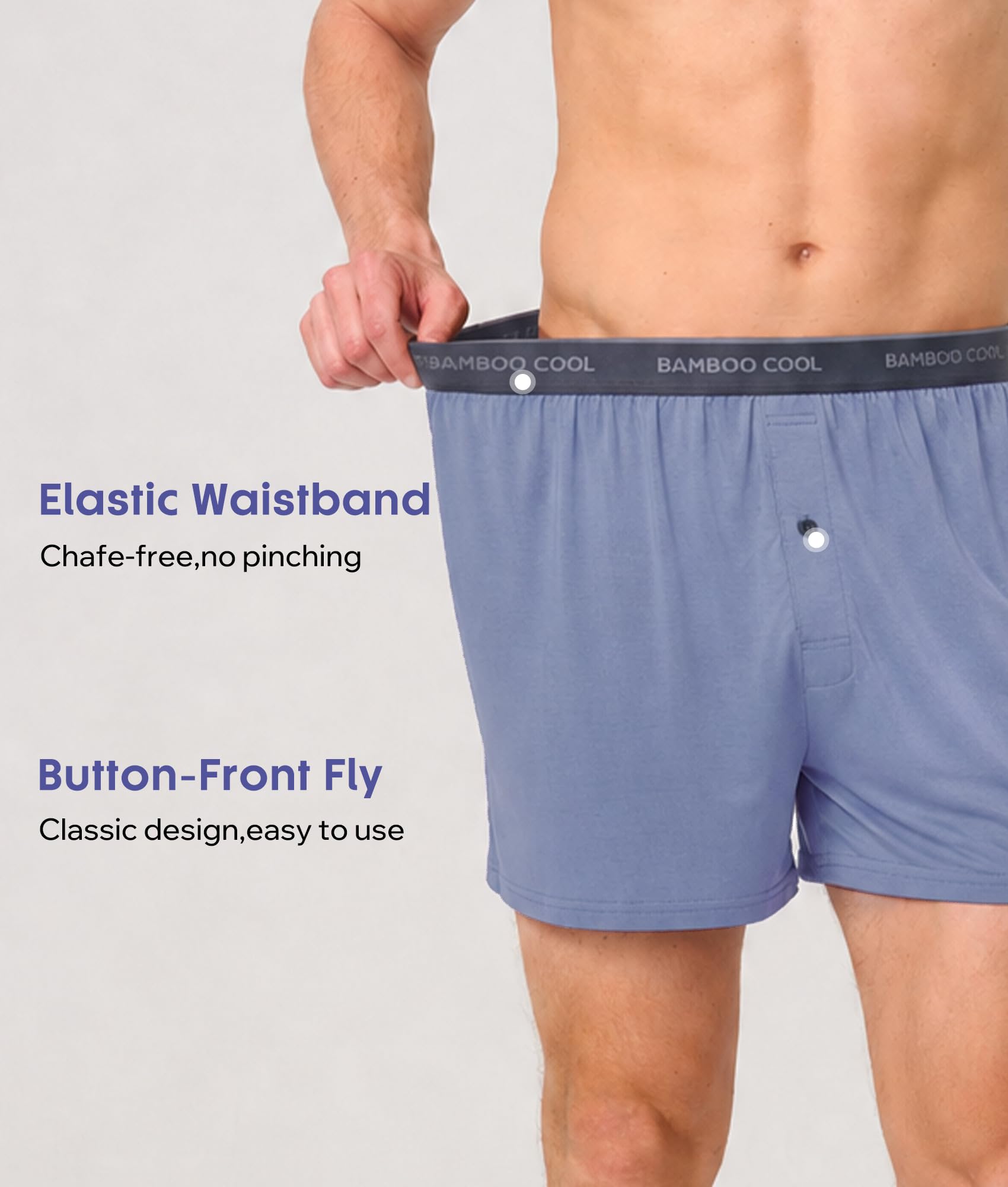 BAMBOO COOL Men's Underwear Boxer Shorts,Breathable knit Boxers,Stretch and Relaxed Fit 4 Pack