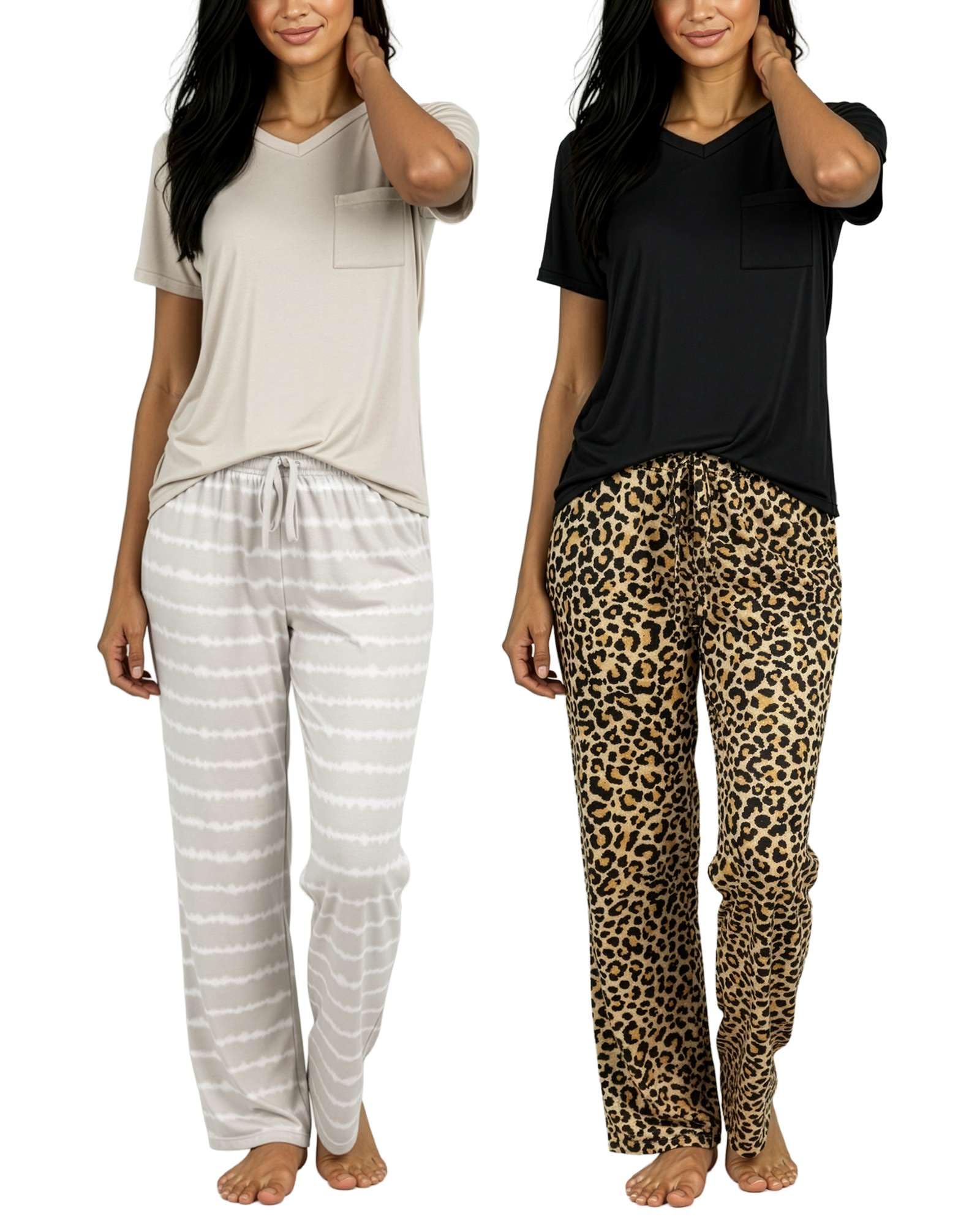 2 Pack Women's Pajama Sets Short Sleeve Sleepwear Comfy Cute Loungewear PJ