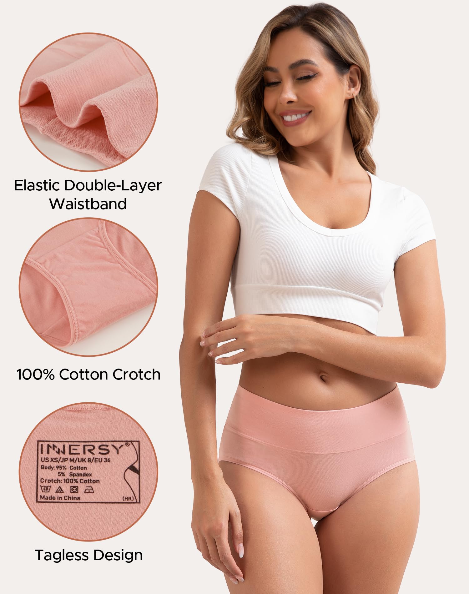 INNERSY Women's Cotton Underwear High Waist Ladies Briefs Full Coverage Panties 4-Pack