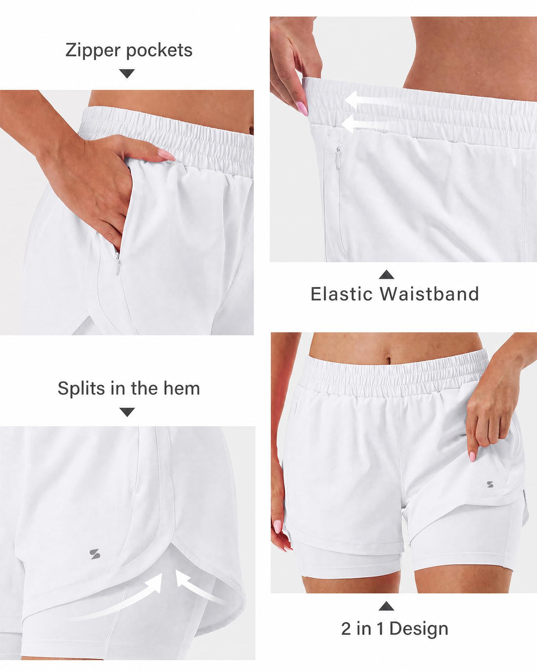 Stelle Women 2 in 1 Running Shorts High Waisted Athletic Shorts Gym Workout Shorts with Liner Zipper Pockets