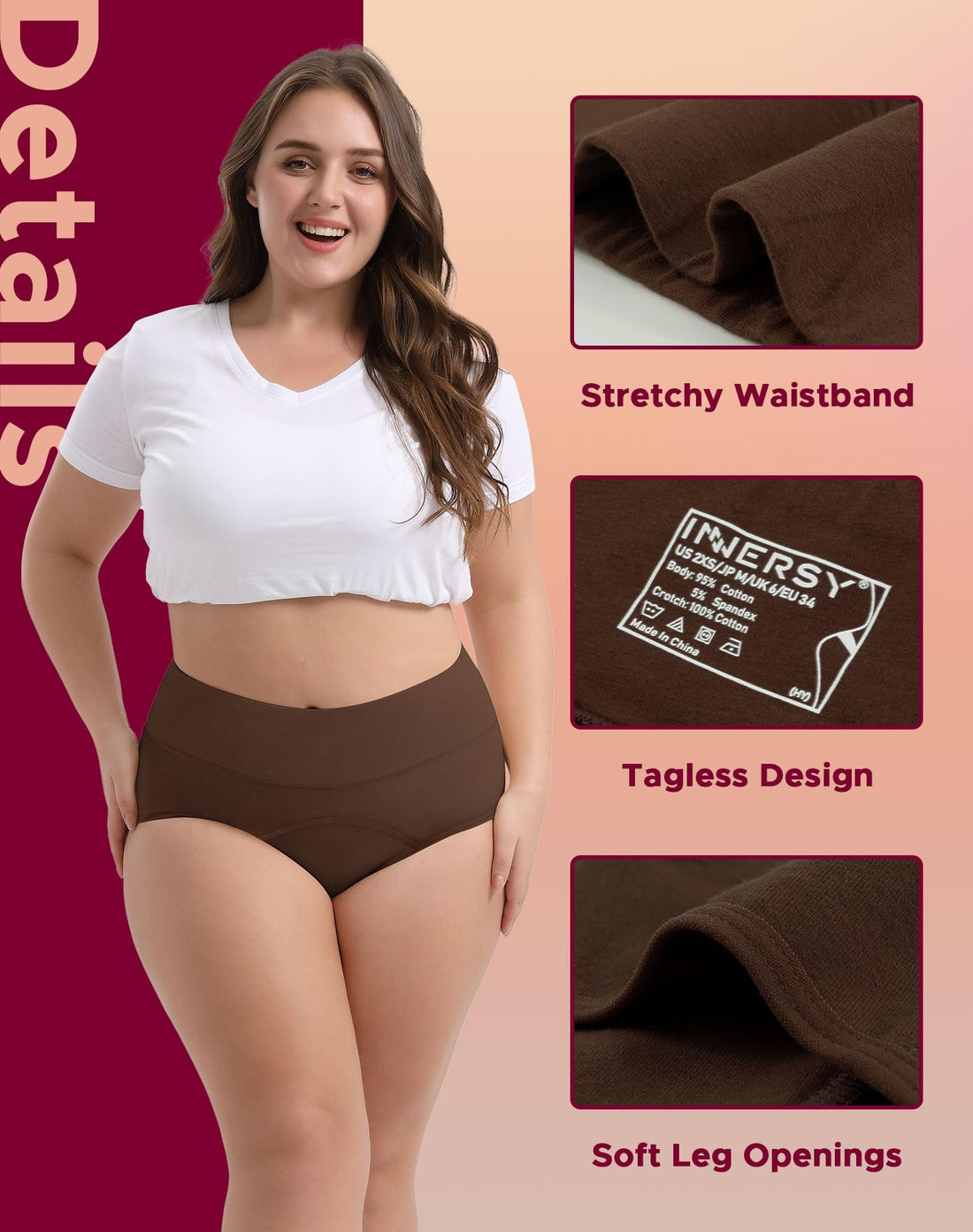 INNERSY Period Underwear for Women High Waisted Leak-Proof Postpartum Menstrual Panties 3-Pack
