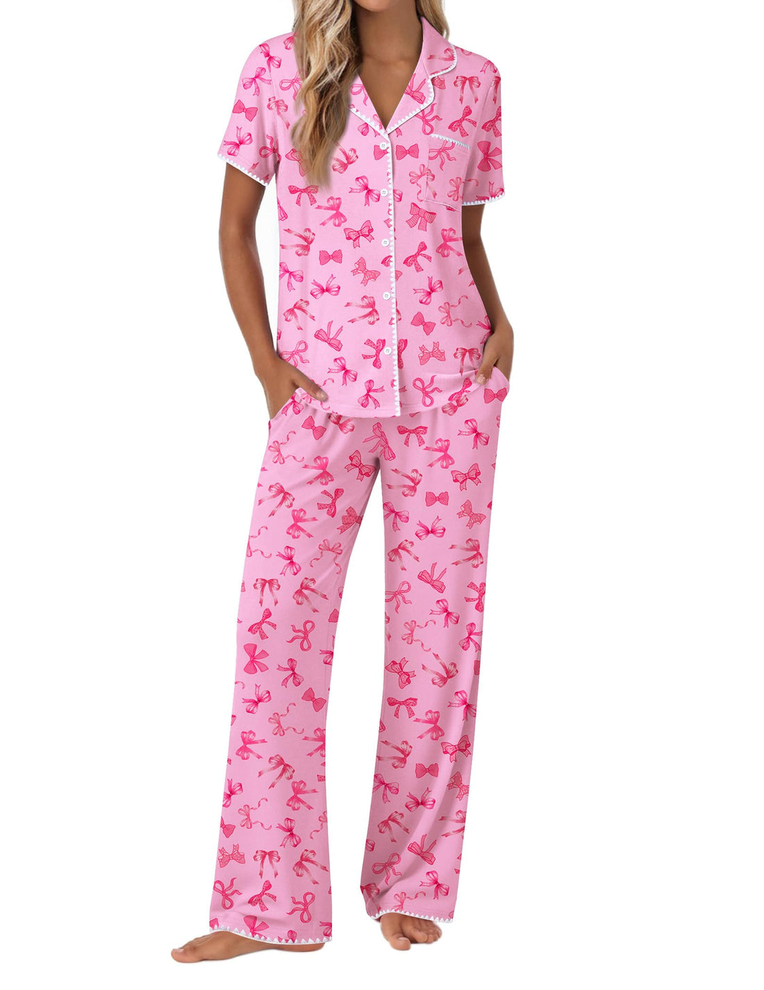 Ekouaer Pajamas for Women Set Button Up Soft Pjs Short Sleeve Lounge Sets