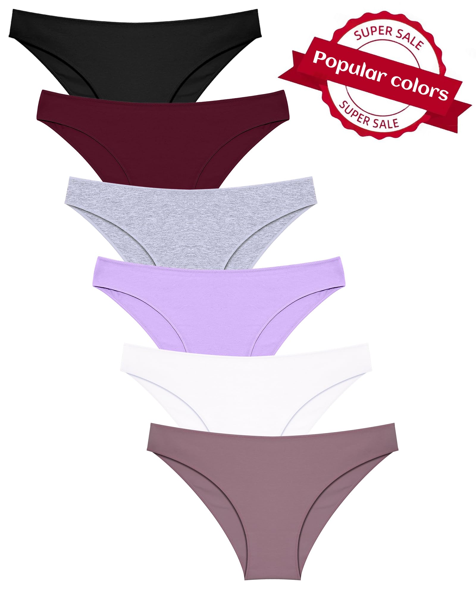 FINETOO 6 Pack Cotton Underwear for Women Cute Low Rise Bikini Panties High Cut Breathable Sexy Hipster Womens Cheeky S-3XL