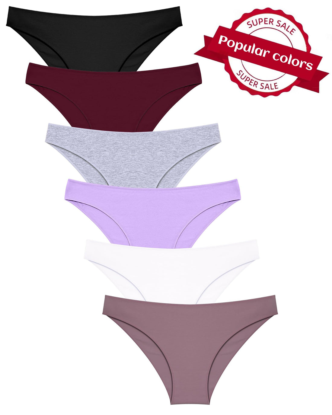 FINETOO 6 Pack Cotton Underwear for Women Cute Low Rise Bikini Panties High Cut Breathable Sexy Hipster Womens Cheeky S-3XL