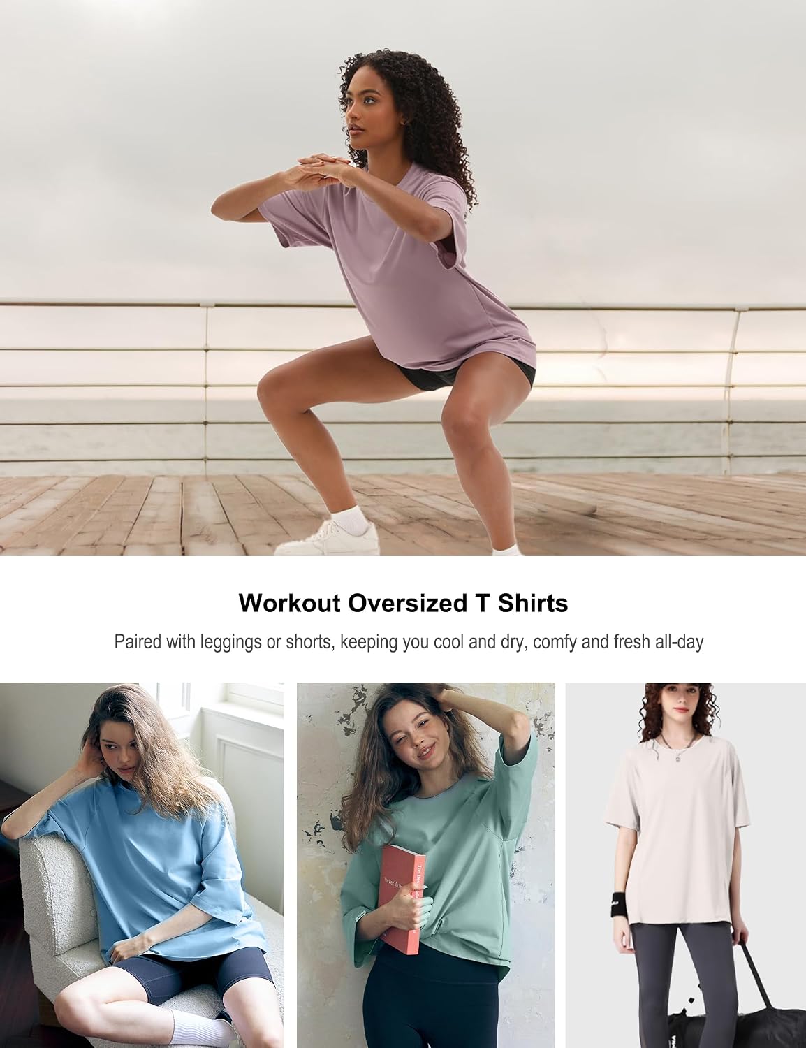 Kinglaman 5 Pack Workout Oversized T Shirts for Women, Short Sleeve Plus Size Baggy Dry Fit Athletic Gym Shirts Tops Tees