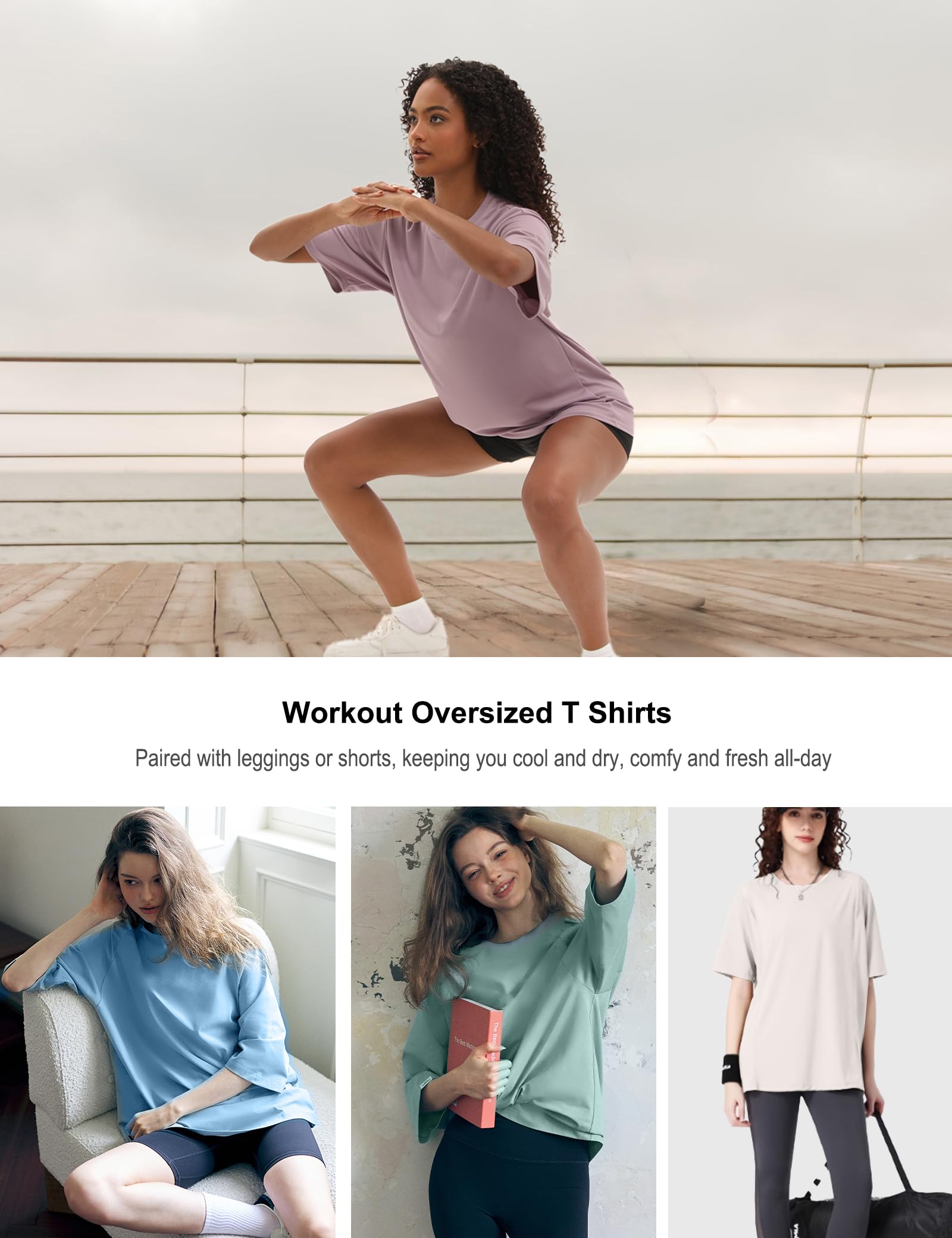 Kinglaman 5 Pack Workout Oversized T Shirts for Women, Short Sleeve Plus Size Baggy Dry Fit Athletic Gym Shirts Tops Tees