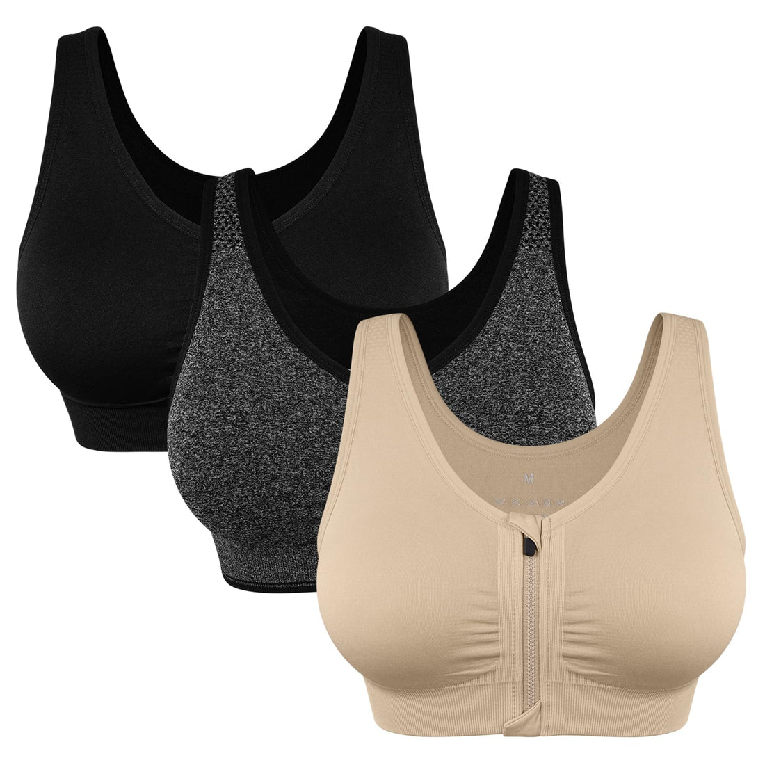 Women's Zip Front Sports Bra Wireless Post-Surgery Bra Workout Sports Bras | Zipper Front Closure, Surgical Mastectomy Bra, Post Op, Compression, Comfort, Medium Support, Active, Yoga, Removable Pads