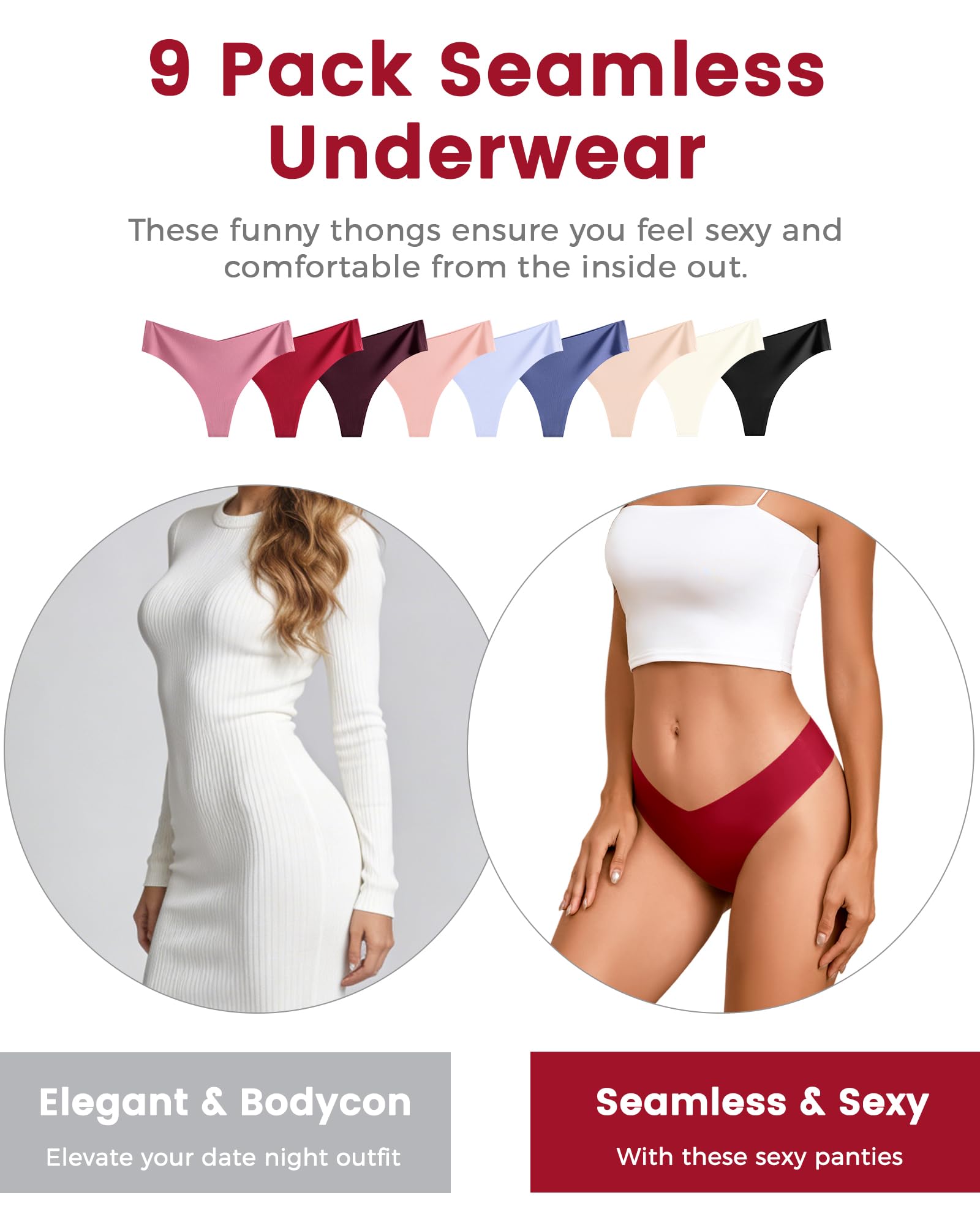 Take Talk Underwear Womens 9 Pack Seamless Thongs No Show Workout Panties | V-waisted Invisible Sexy Tangas,Lingerie for Women,for Workout Sets for Women,for Fitness Clothing,for Gym,Yoga,Running