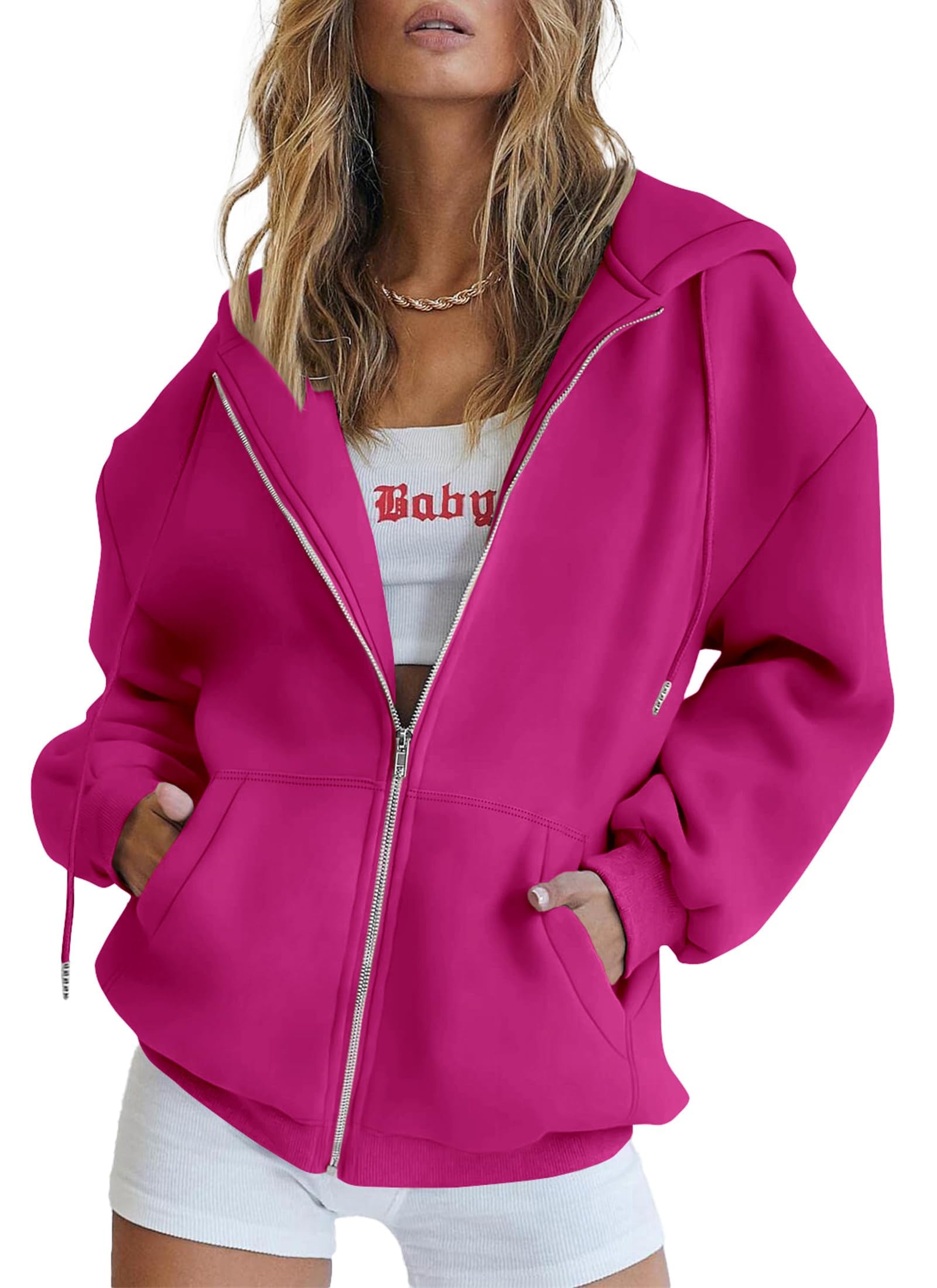 PRETTYGARDEN Women's Fall Zip Up Hoodies Sweatshirts | Comfy Fleece Lined, Long Sleeve Pockets, Drawstring Hooded, Loose Fit, Trendy Y2K, Track Jackets, Spring Winter Clothing