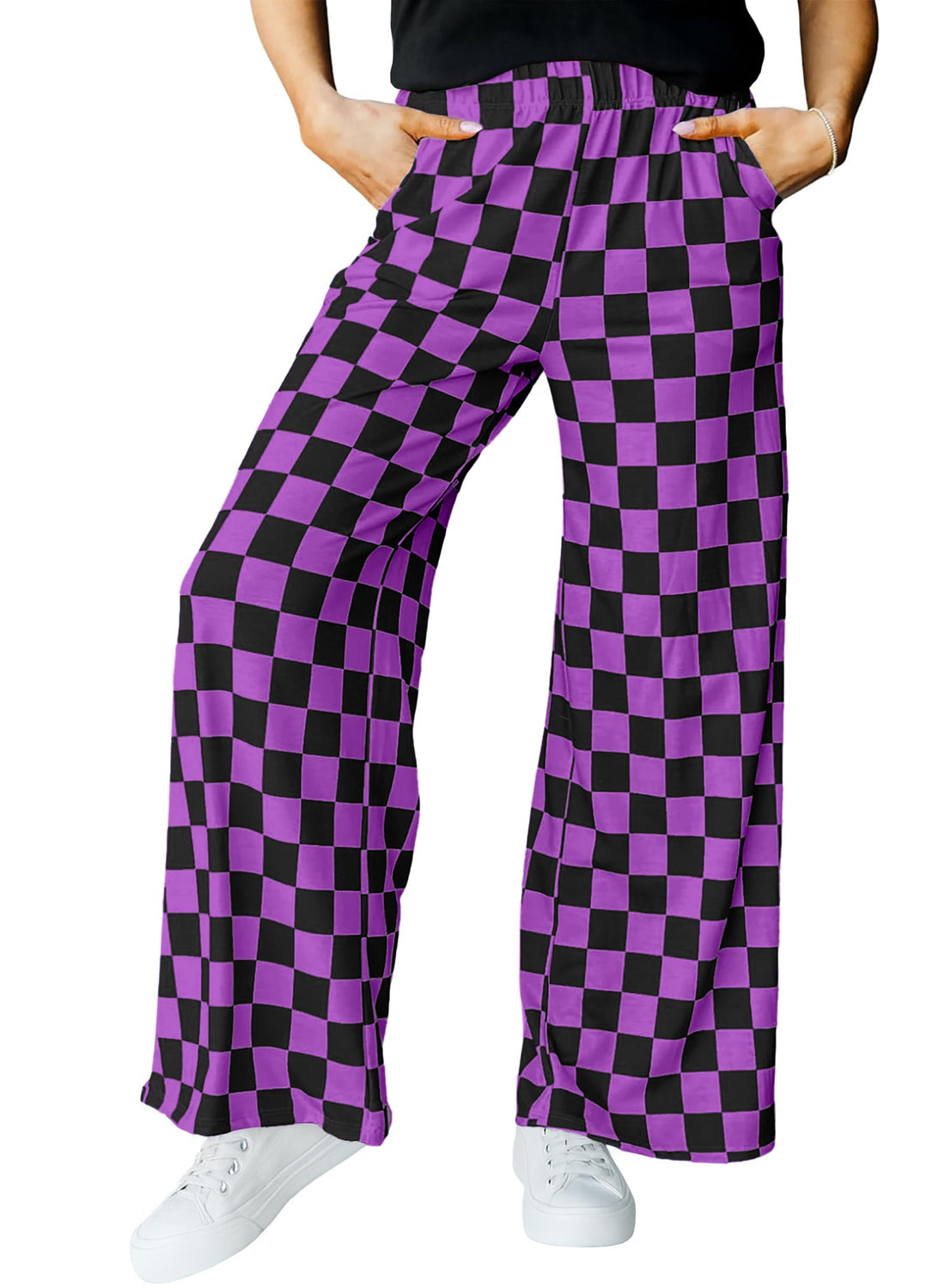 IWOLLENCE Women's Casual Loose Checkered Wide Leg Pants High Waist Straight Lounge Y2K Gingham Trousers