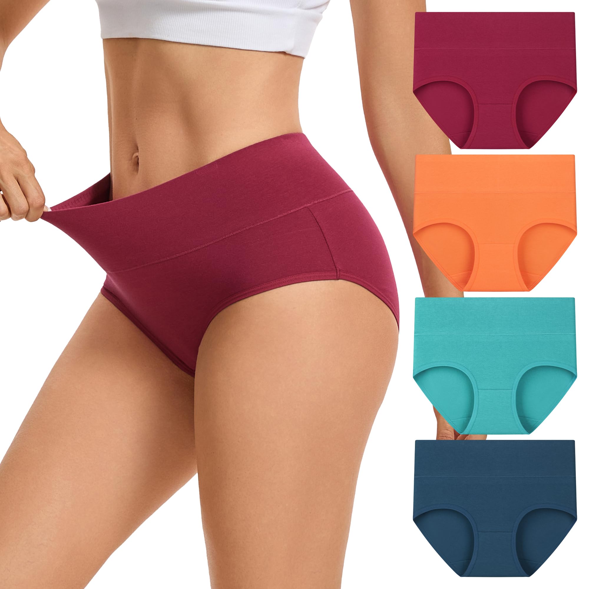 INNERSY Women's Cotton Underwear High Waist Ladies Briefs Full Coverage Panties 4-Pack