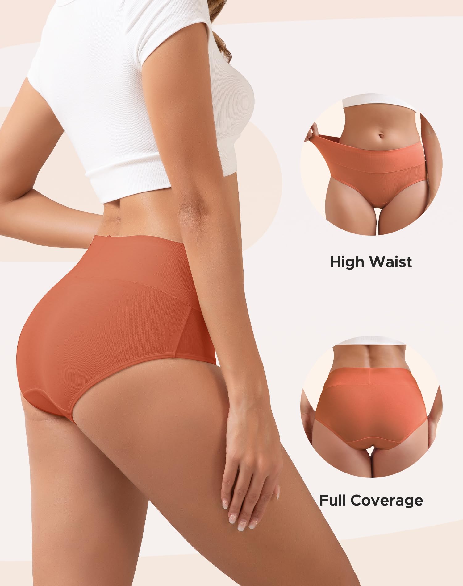 INNERSY Women's Cotton Underwear High Waist Ladies Briefs Full Coverage Panties 4-Pack