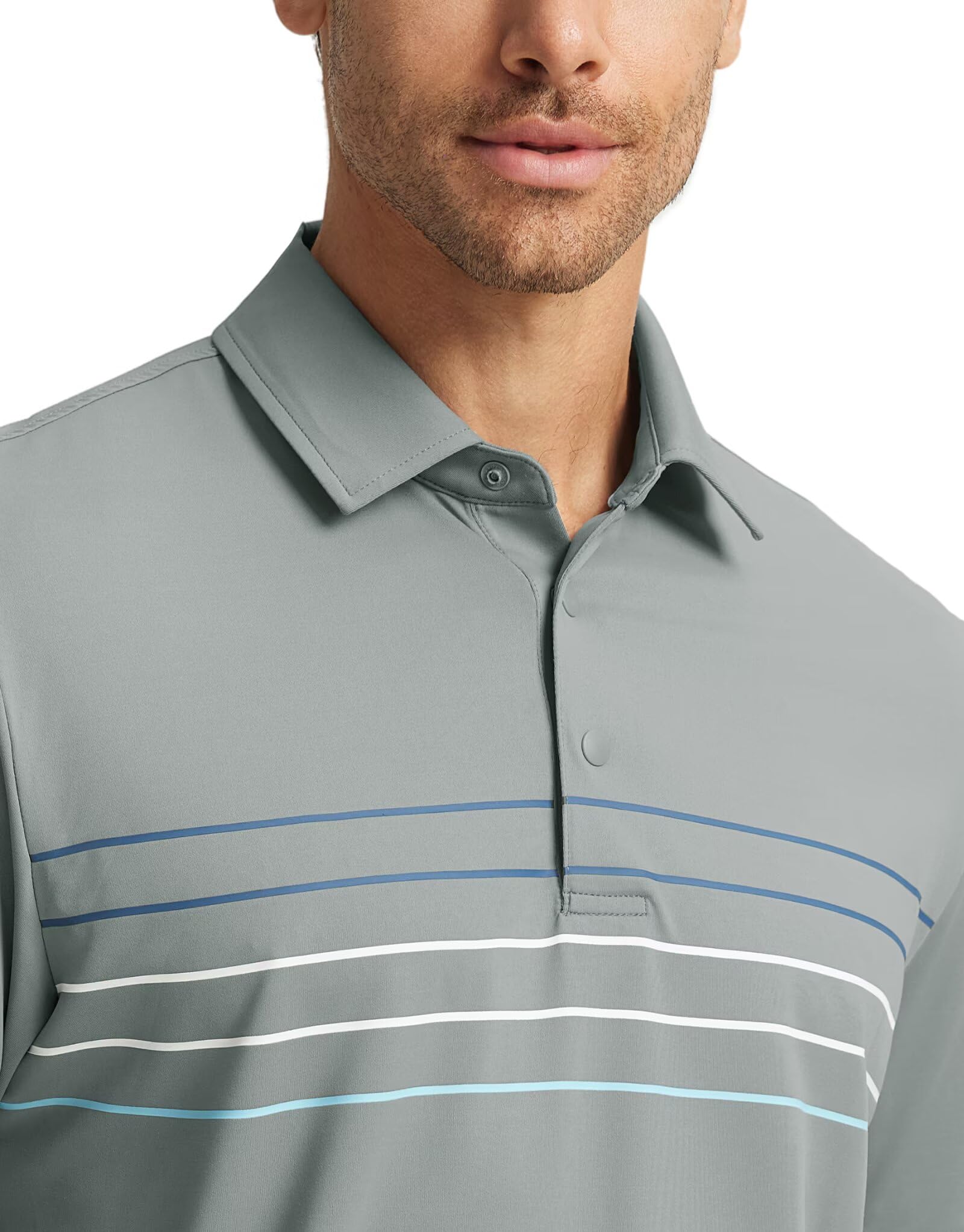 M MAELREG Mens Golf Shirts Short Sleeve Chest Print Stripe Moisture Wicking Dry Fit Casual Collared Mens Polo Shirts