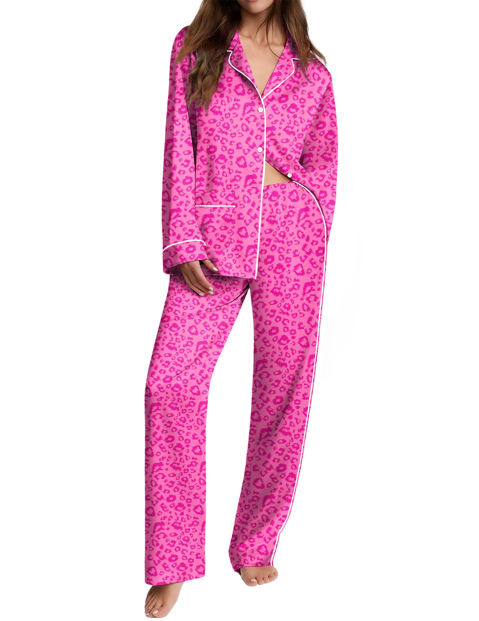 Ekouaer Womens Pajama Sets Satin Silk Pjs Long Sleeve Button Down Sleepwear