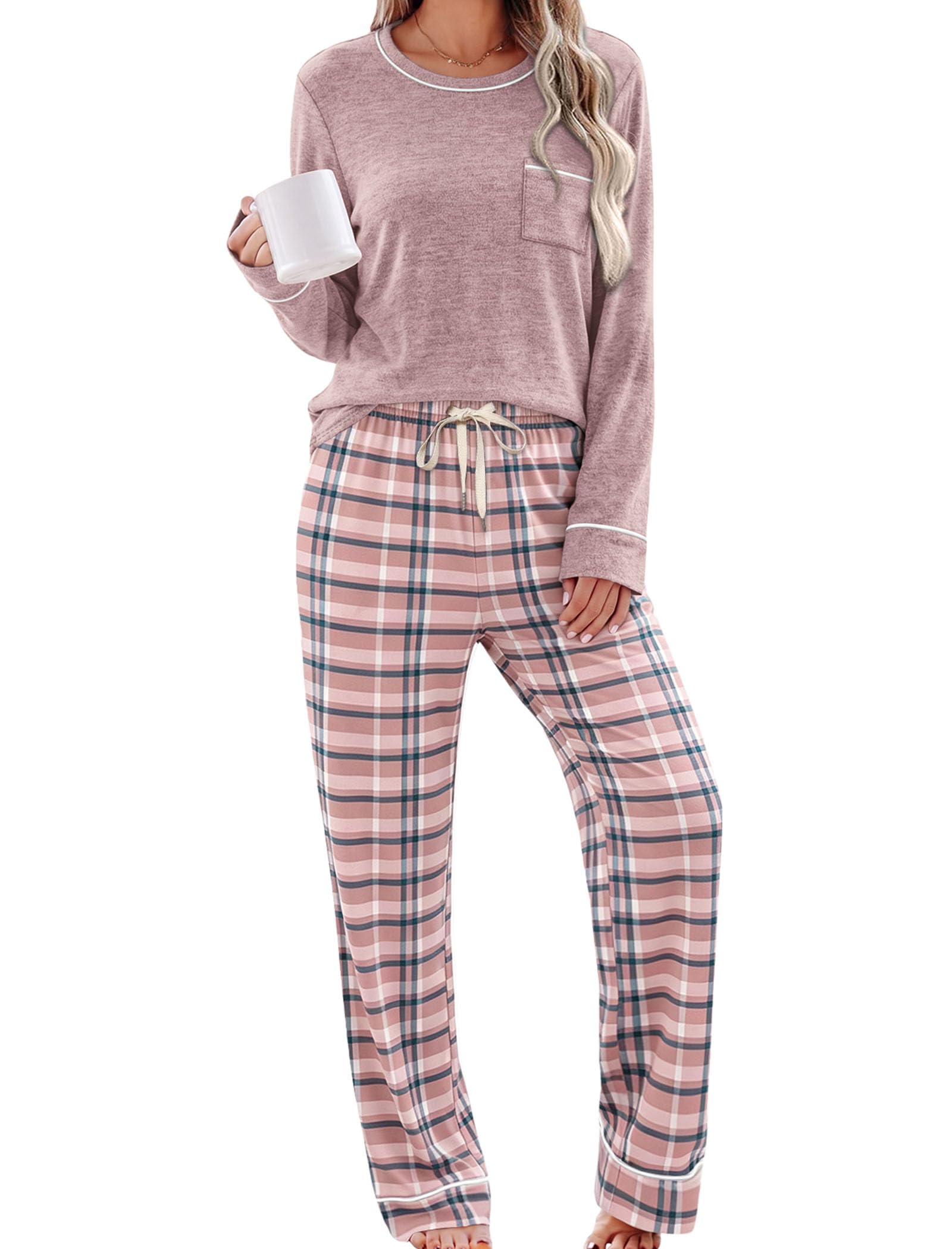 WIHOLL Pajamas for Women Set Soft Pjs Long Sleeve Two Piece Lounge Sets