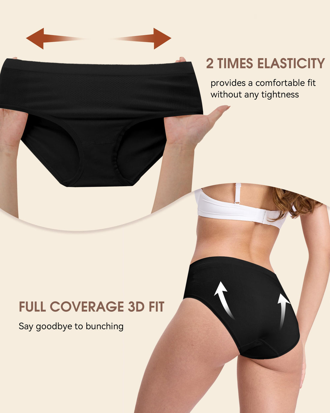 BAMBOO COOL Women's Underwear Ladies Brief Seamless Panties Moisture Wicking Stretchy Full Coverage