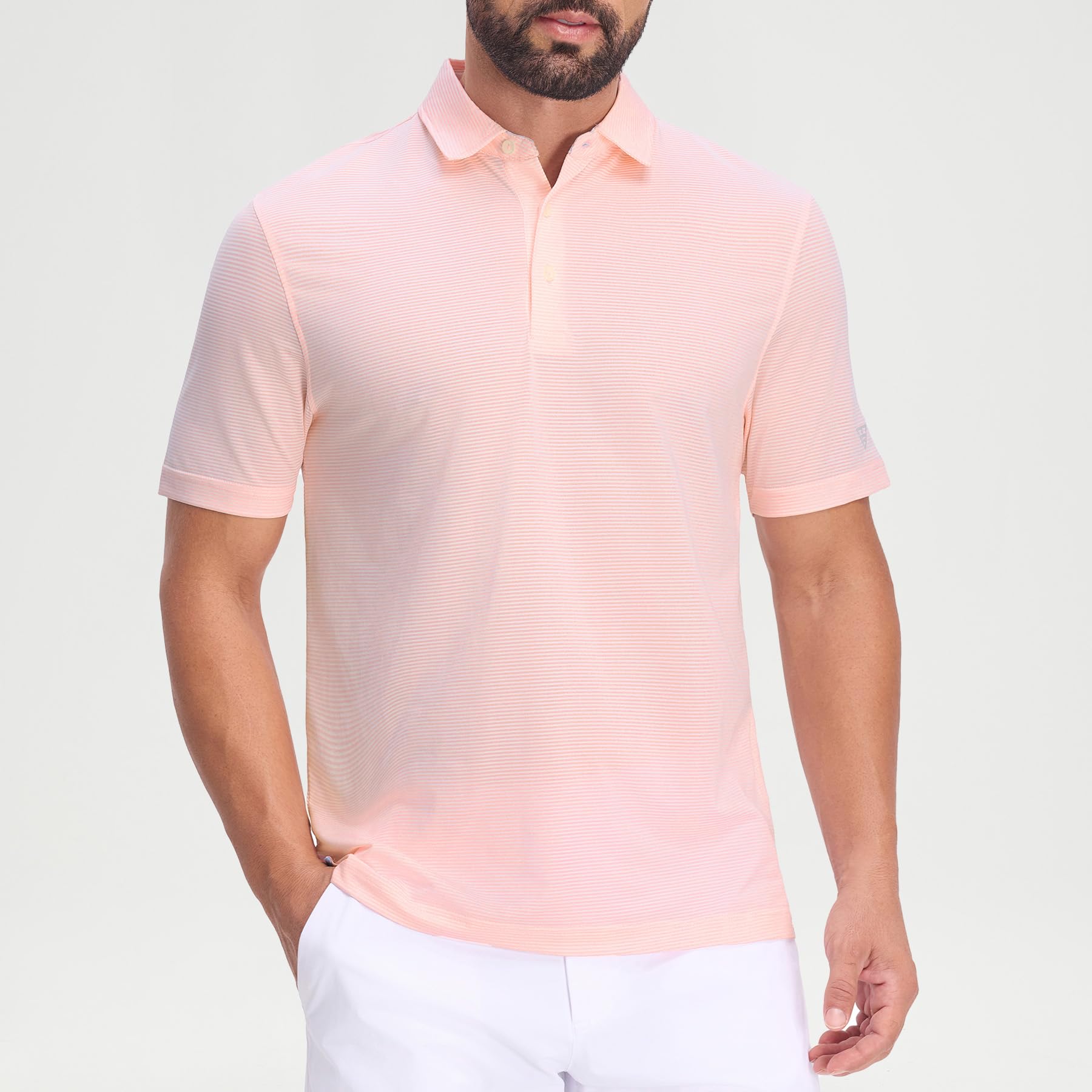 M MAELREG Men's Jacquard Stripe Golf Shirts Quick Dry Performance Short Sleeve Moisture Wicking Polo Shirt for Men