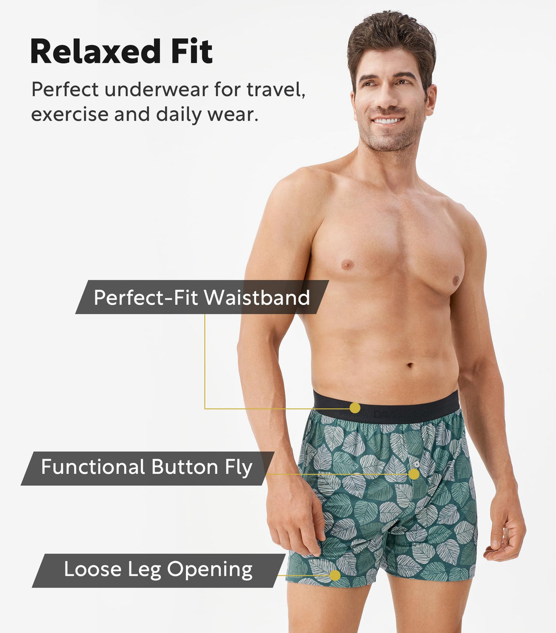 DAVID ARCHY Men's Bamboo Rayon Boxers Breathable Cooling Mens Boxer Shorts with Button Fly Relaxed Fit Underwear 3/4/5 Pack
