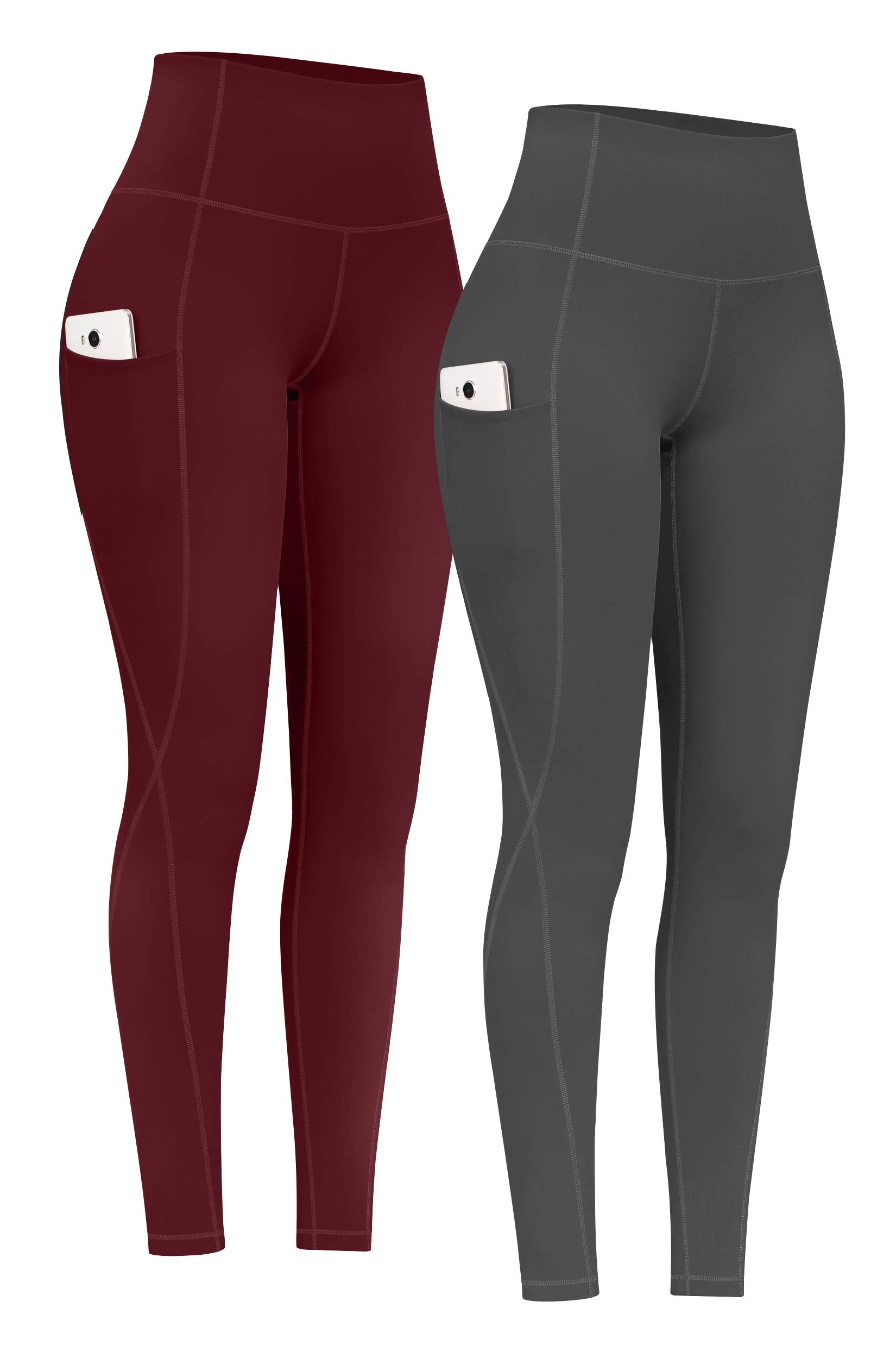 PHISOCKAT 2 Pack High Waist Yoga Pants with Pockets Tummy Control Leggings | Compression Leggings For Women,Non See-Through,4 Way Stretch,Breathable Fabric, Workout Leggings