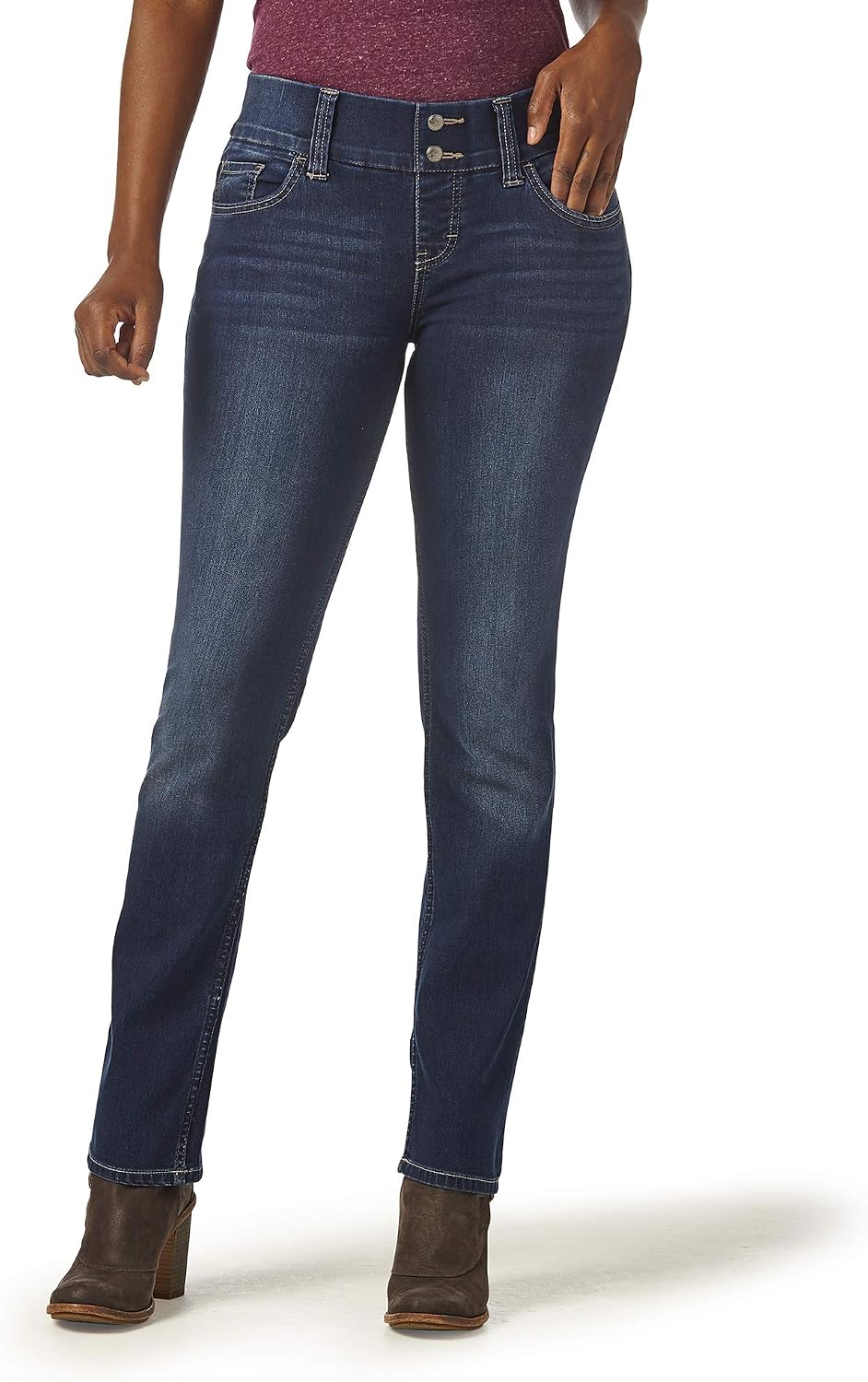 Riders by Lee Indigo Women's Pull On Waist Smoother Straight Leg Jean