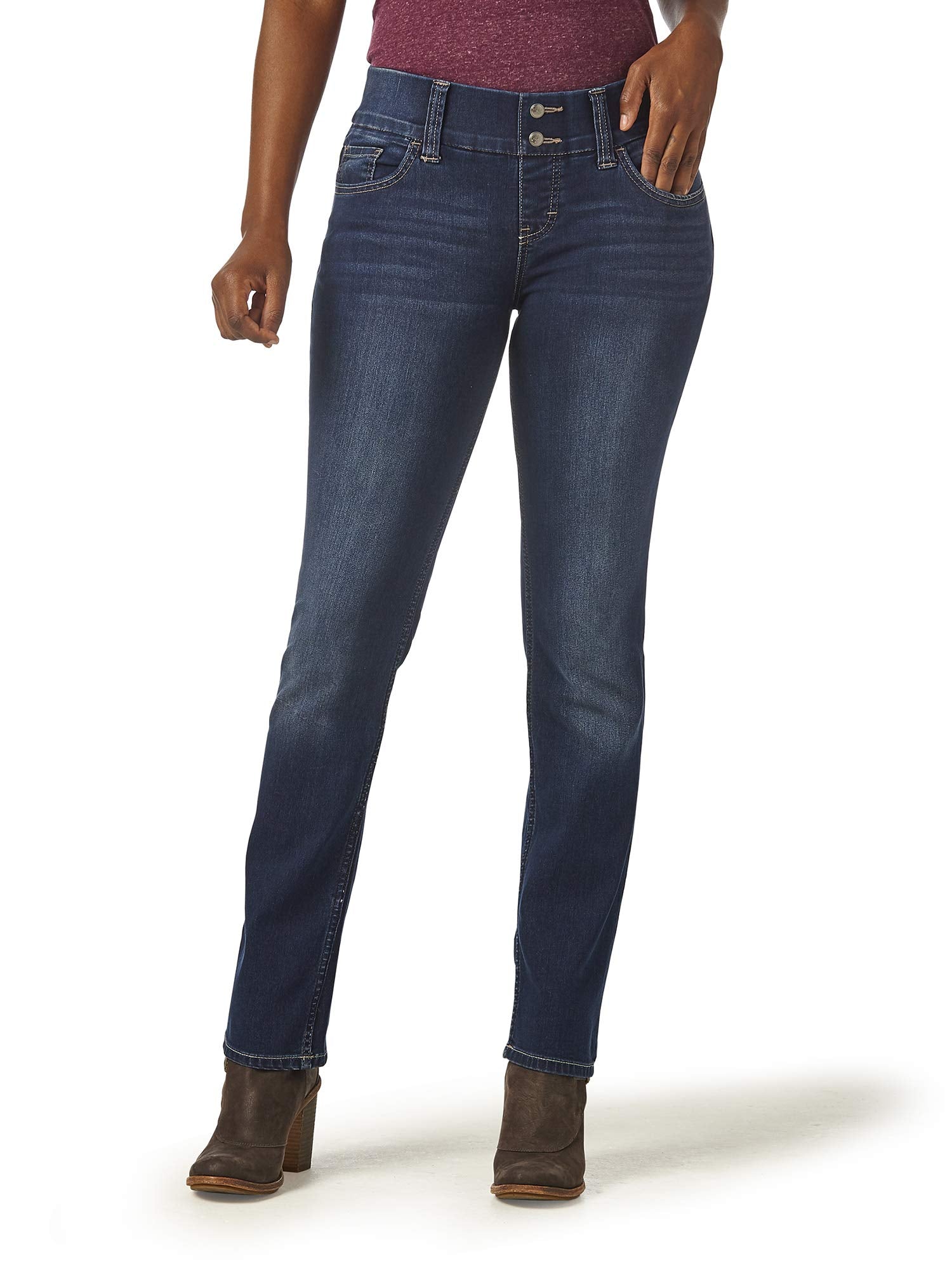 Riders by Lee Indigo Women's Pull On Waist Smoother Straight Leg Jean