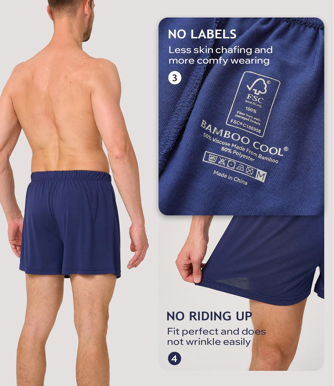 BAMBOO COOL Mens Boxers Durable Comfortable Boxer Shorts for Men Loose Ultra-Soft Men's Underwear (3 or 5 Pack)