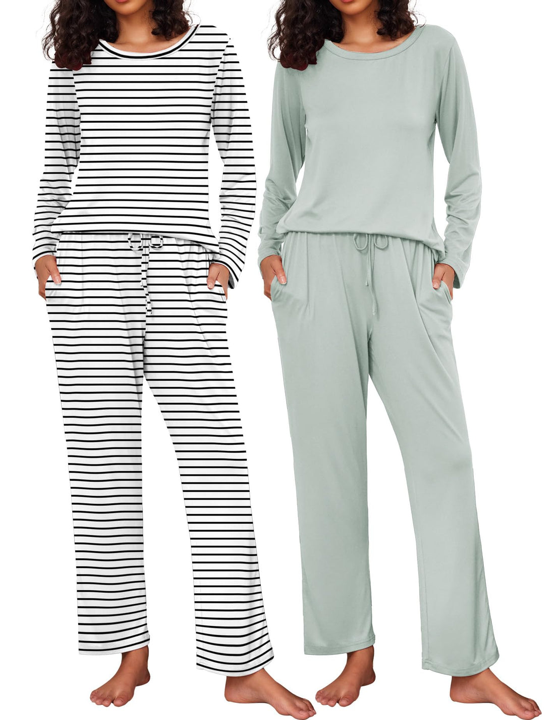 Ekouaer Women's 2 Pack Pajama Sets Long Sleeve Lounge Set Soft Comfy Pjs