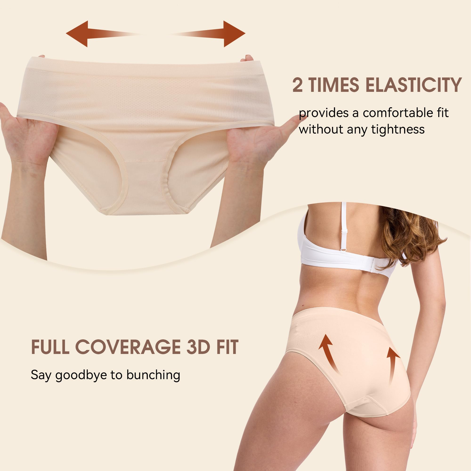 BAMBOO COOL Women's Underwear Ladies Brief Seamless Panties Moisture Wicking Stretchy Full Coverage