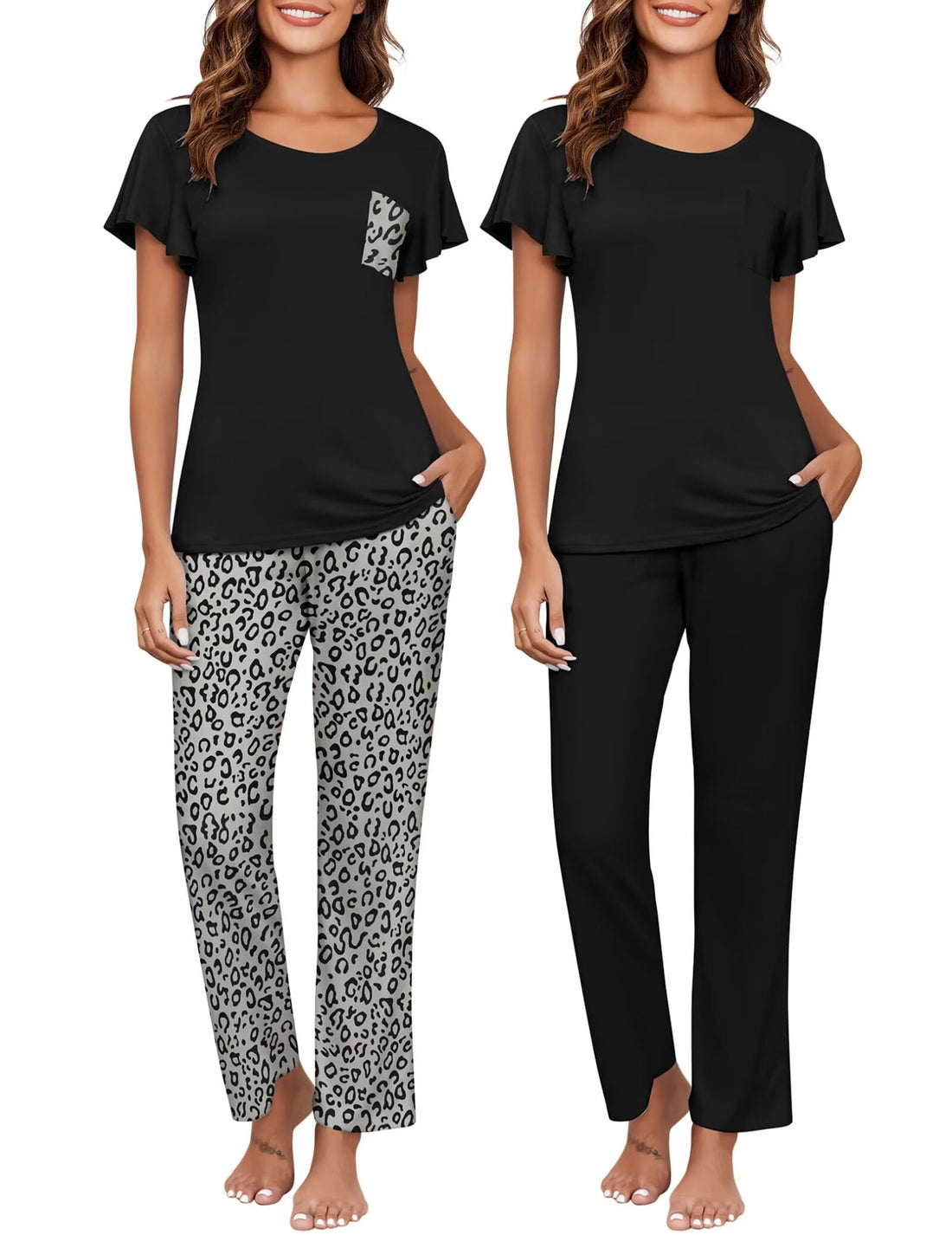 Ekouaer Pajamas for Women Set 2 Piece Comfy Loungewear, Lightweight Pjs Sleepwear, Short Sleeve Top & Long Pants with Pockets