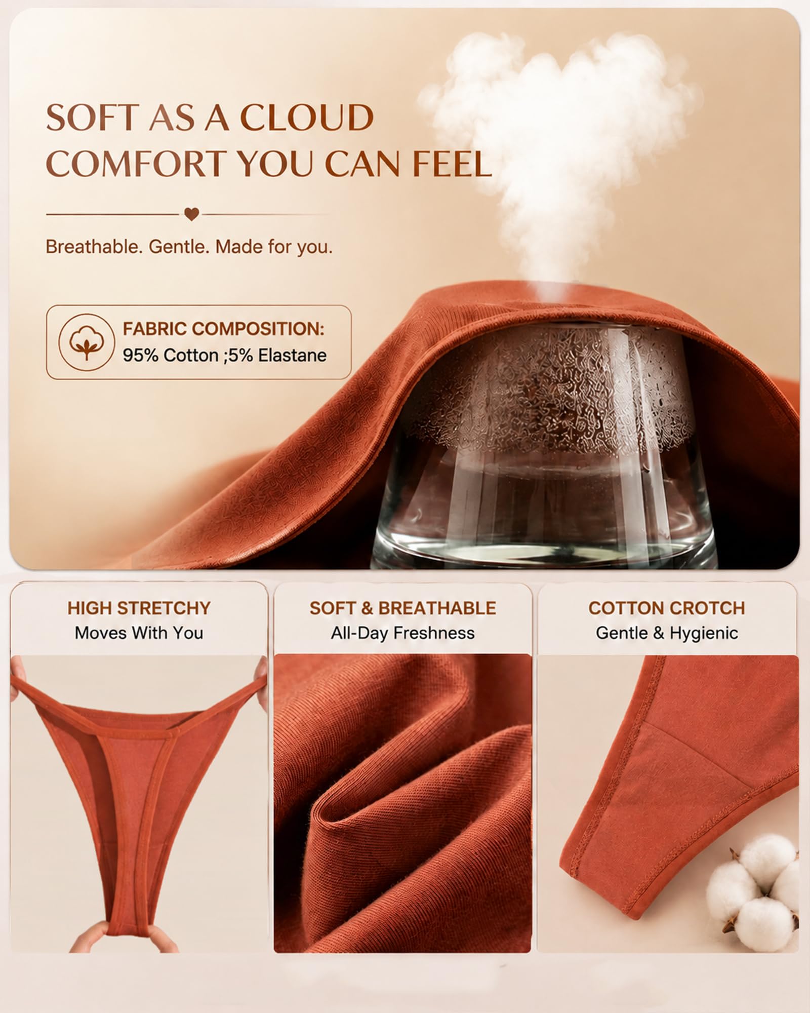 FINETOO 8 Pack Cotton Thongs for Women Sexy G-string Thong Underwear Seamless Low Rise Panties for Ladies Lingerie XS-XXL