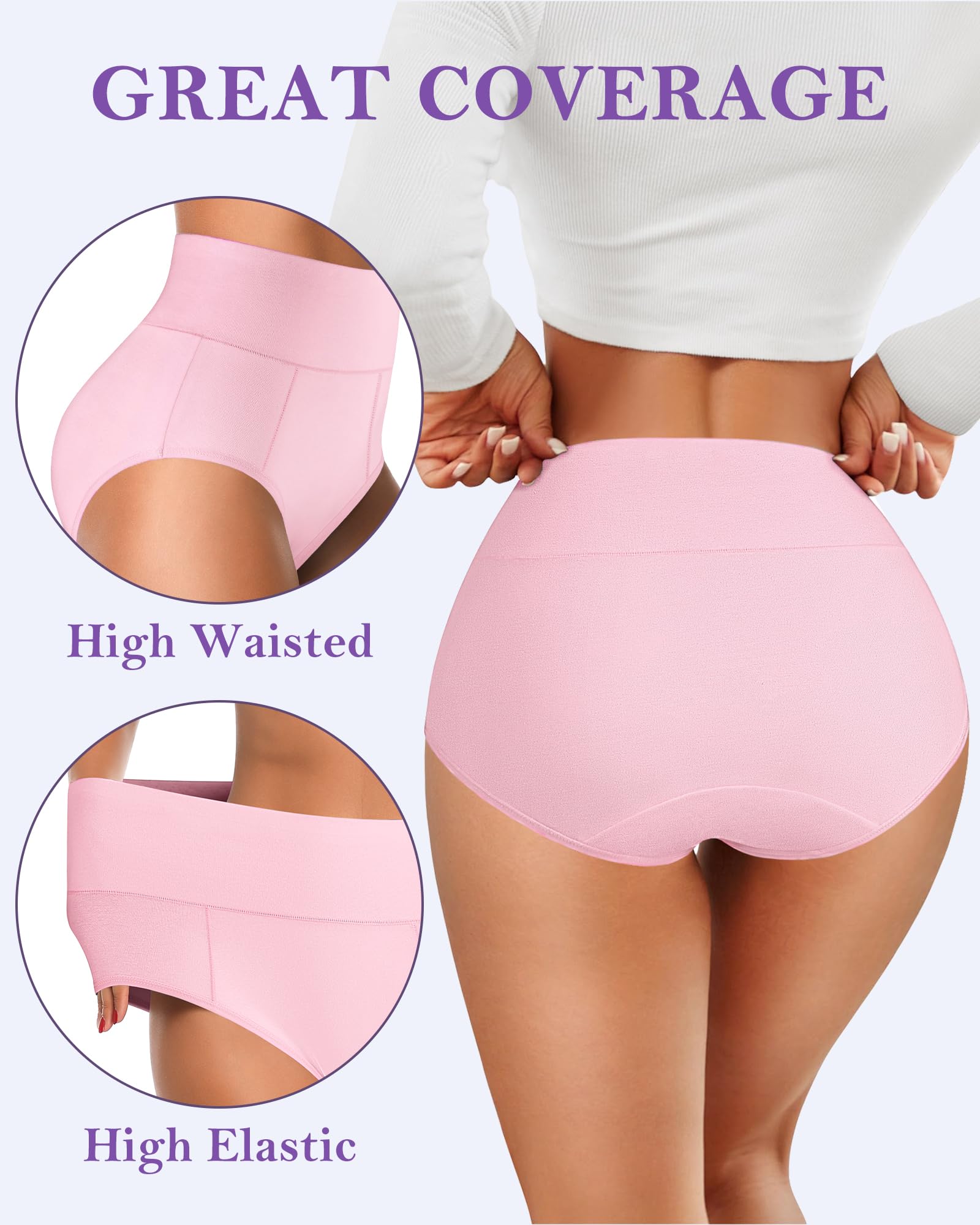 ASIMOON Tummy Control High Waisted Underwear for Women Cotton Plus Size Full Coverage Panties Ladies Briefs