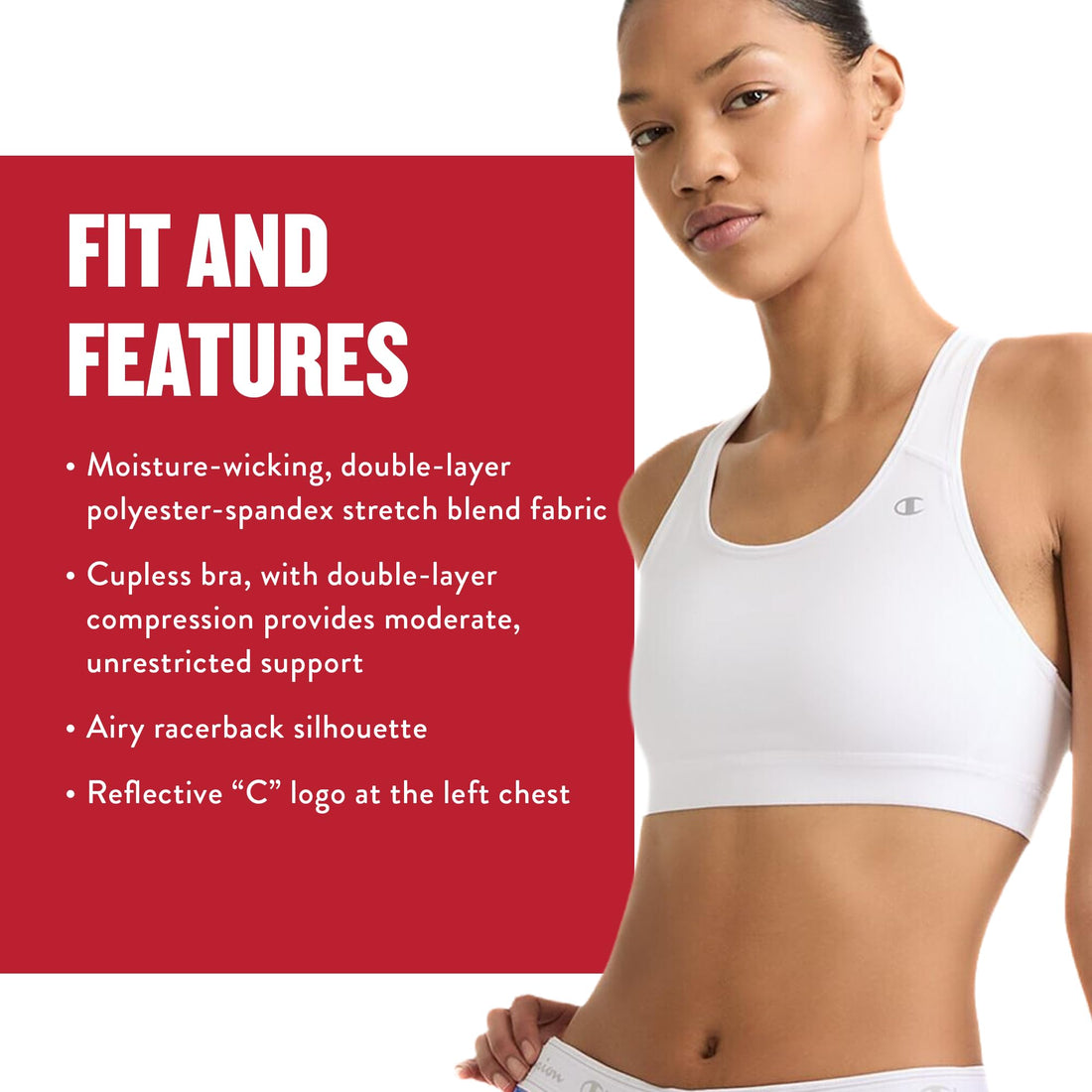 Champion Women's Sports Bra, High-Impact Compression, Moisture-Wicking Fabric