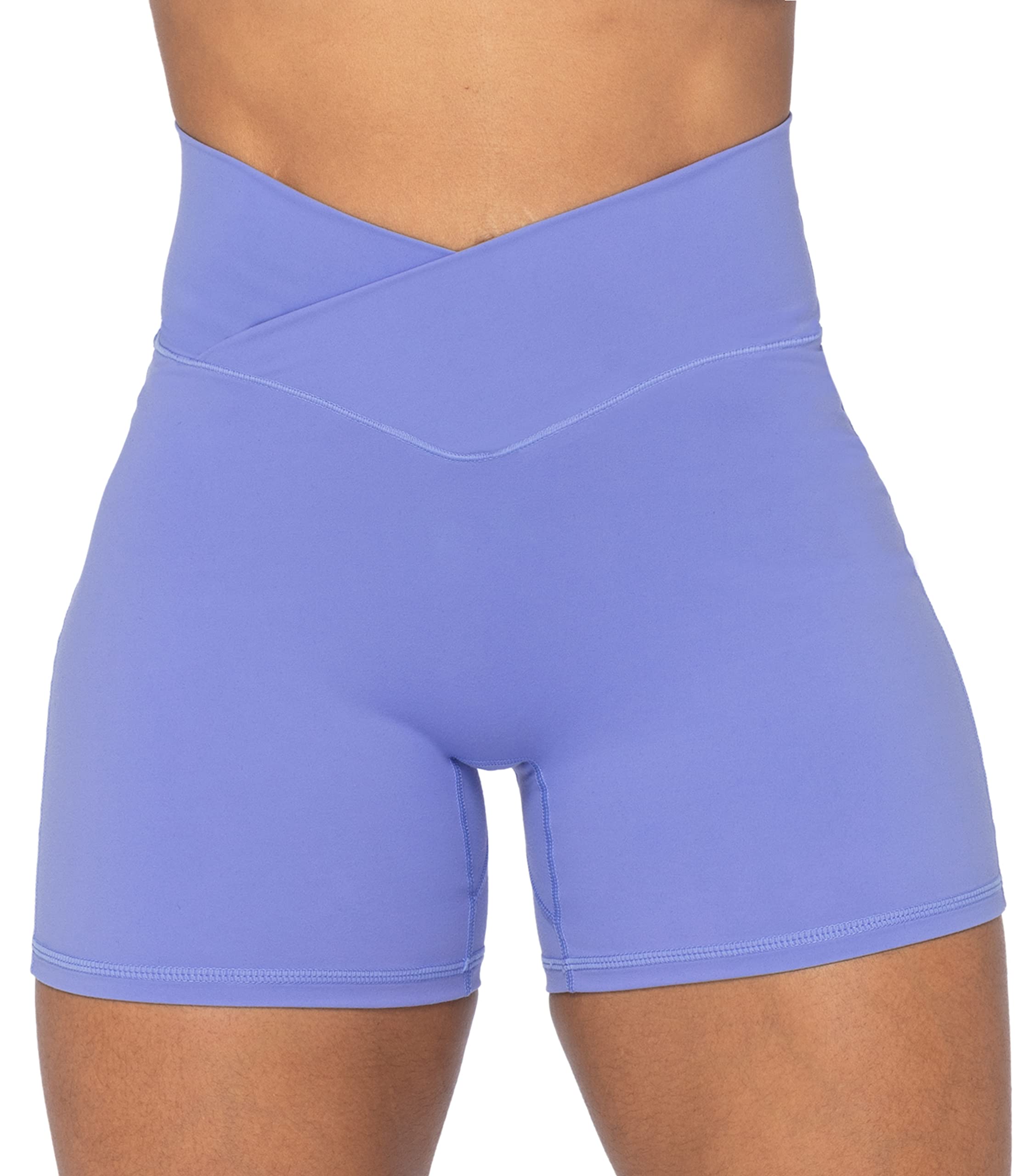 Sunzel Crossover Biker Shorts for Women, No Front Seam V High Waist Yoga Workout Gym Shorts with Tummy Control | 4 Or 6-Inch Inseam, High Waisted, Tummy Control, Crossover Waist, Buttery Soft, No Front Seam, Squat Proof, Compression