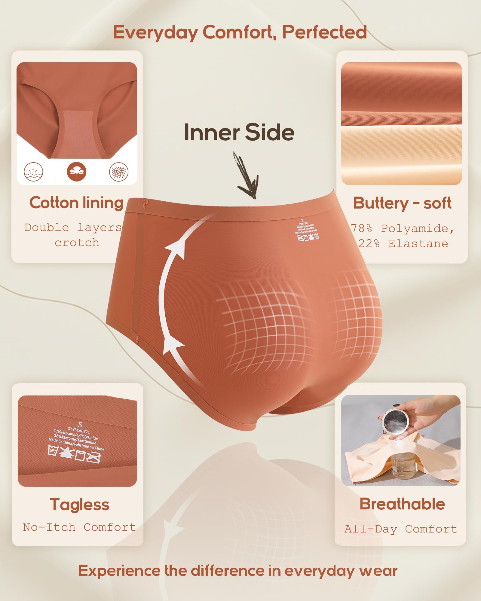 High Waisted Seamless Underwear for Women Full Coverage Hiphugger High Rise Silky No Show Briefs Panties 6 Pack