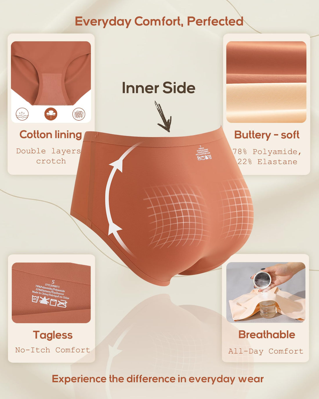 High Waisted Seamless Underwear for Women Full Coverage Hiphugger High Rise Silky No Show Briefs Panties 6 Pack