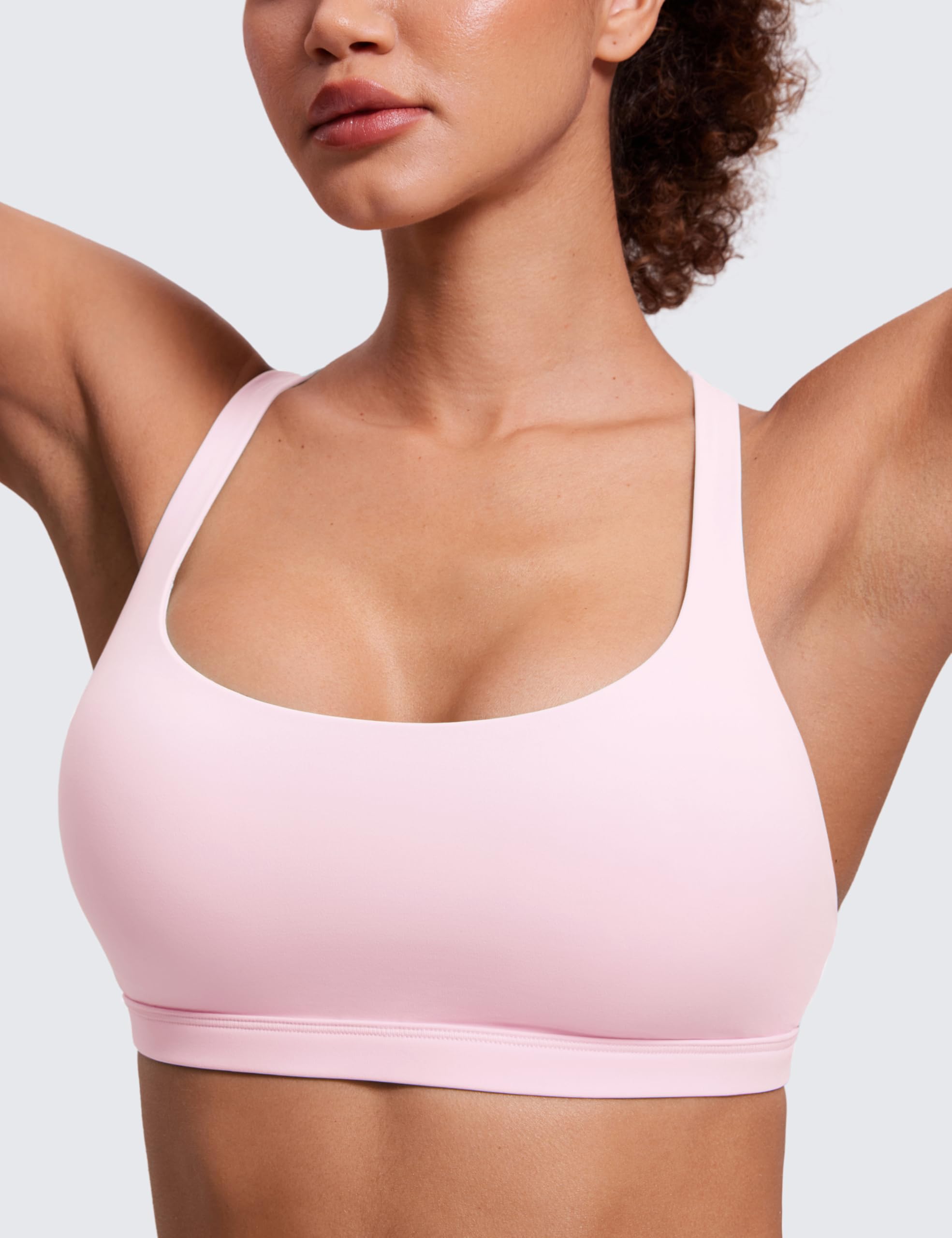 CRZ YOGA Naked Feeling Cross Back Sports Bras | Light Support, Removable Pads, Yoga, Sleek, Strappy, Scoop Neck, for Women