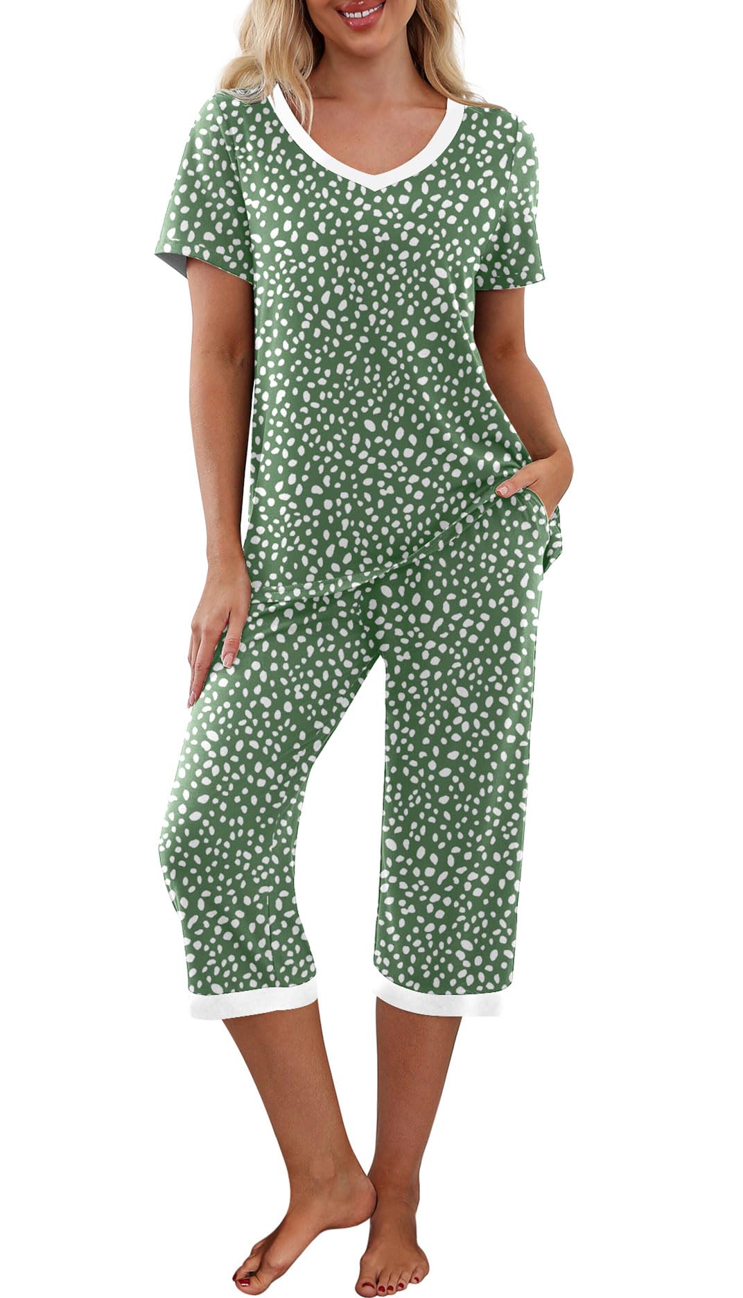 PrinStory Womens Pajama Sets Capri Pjs Soft Lounge Sets S-4XL
