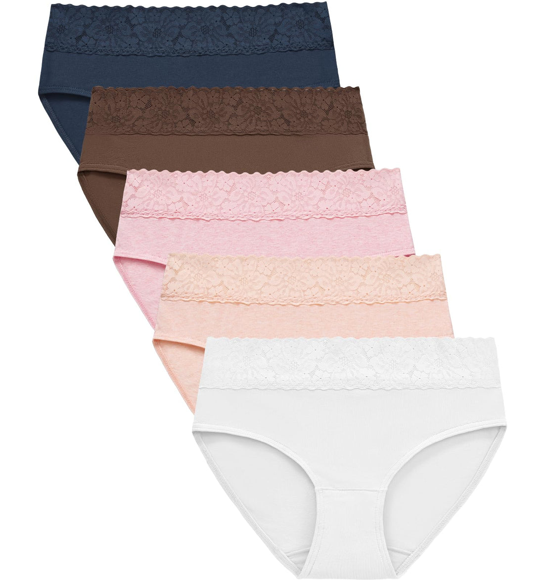 RHYFF Womens Underwear Cotton Bikini Panties Lace Soft Hipster Panty Ladies Stretch Full Briefs 5 Pack
