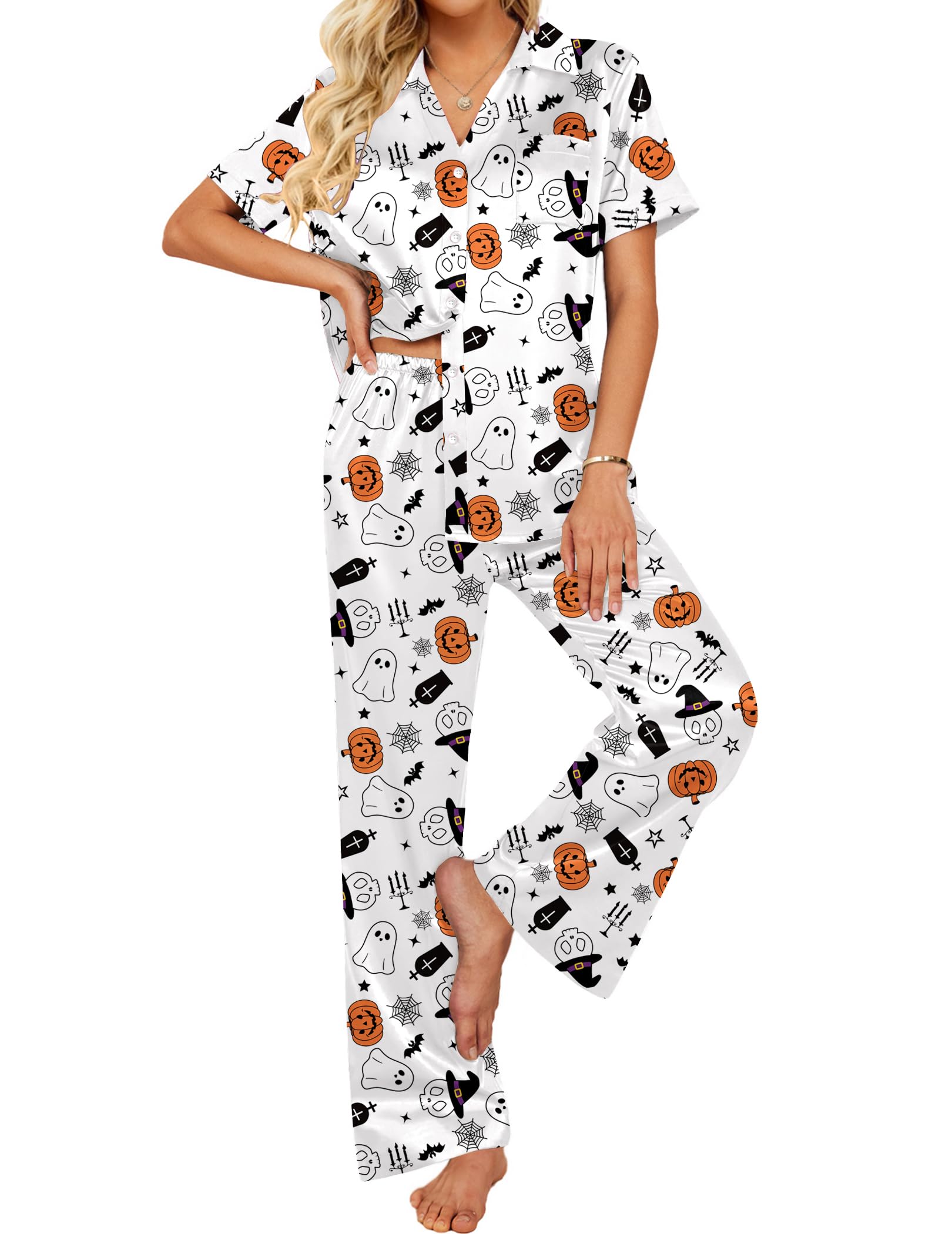 Ekouaer Silk Pajamas for Womens Set 2 Piece Fall Pjs Button Down Sleepwear