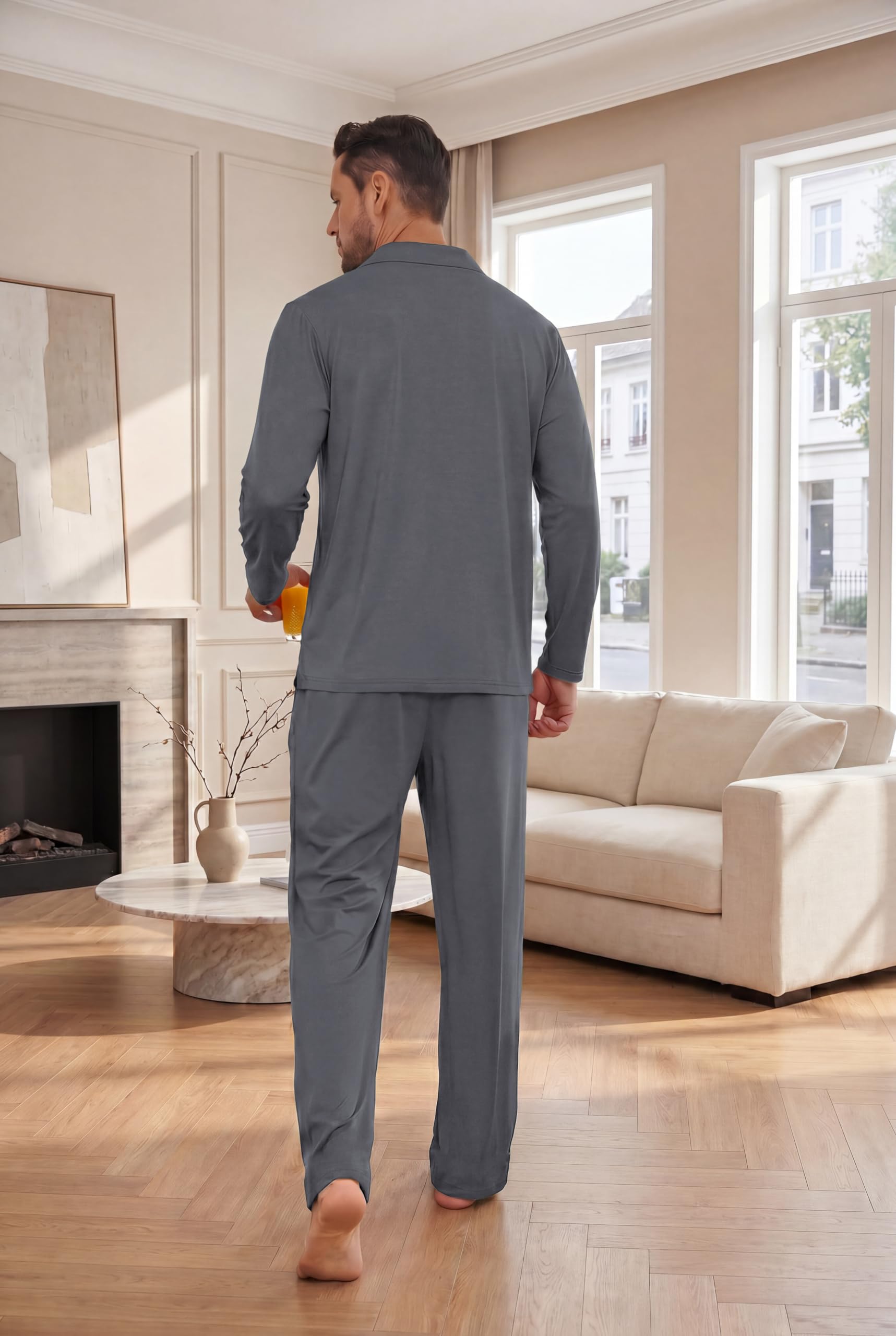 Ekouaer Mens Pajamas Set Long Sleeve Button Down Pjs Long Pants with Pocket