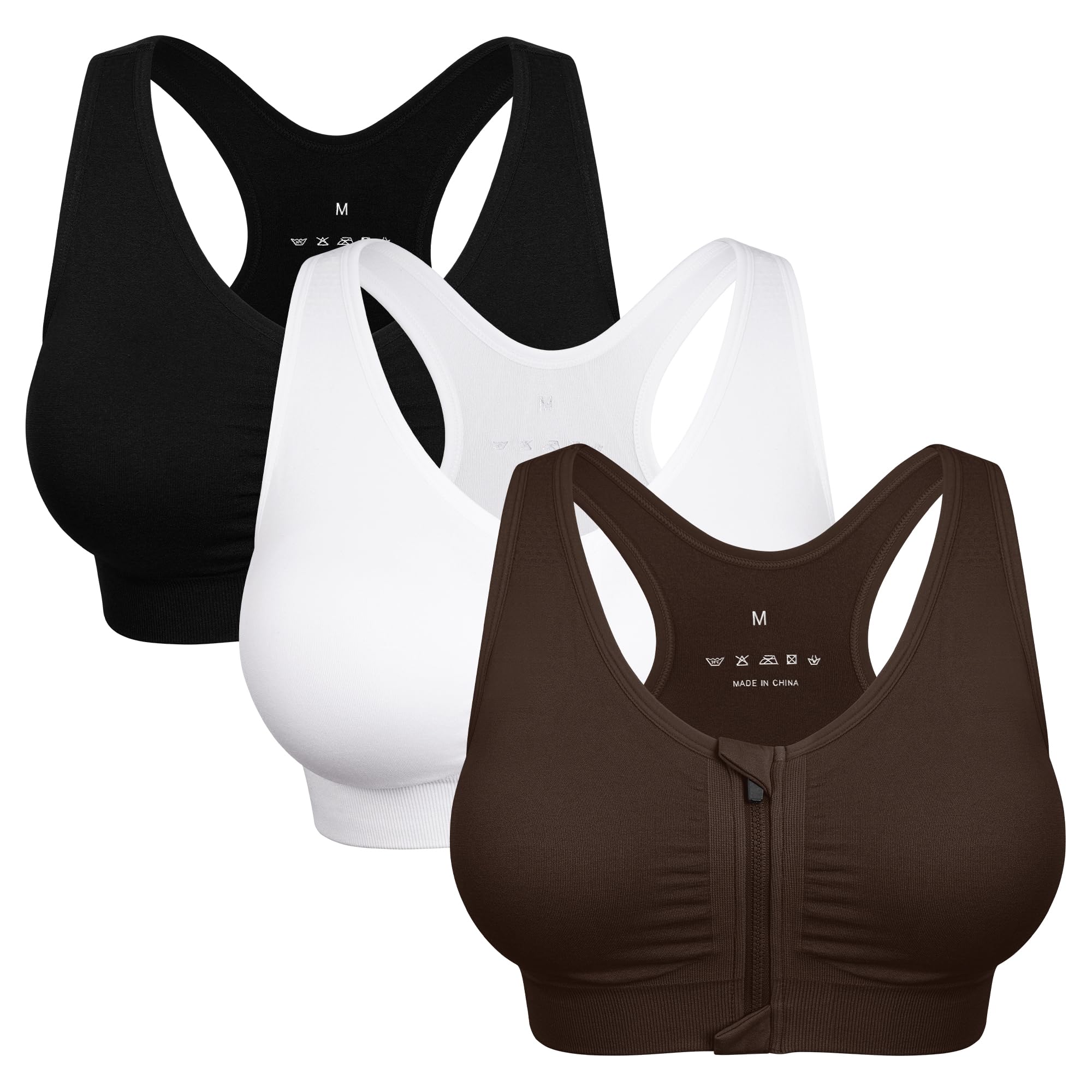 Women's Zip Front Sports Bra Wireless Post-Surgery Bra Workout Sports Bras | Zipper Front Closure, Surgical Mastectomy Bra, Post Op, Compression, Comfort, Medium Support, Active, Yoga, Removable Pads
